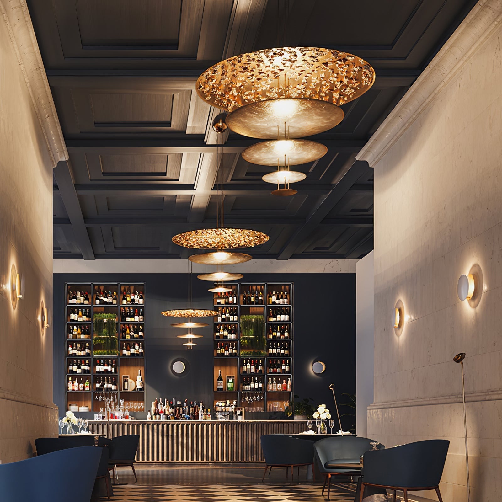 Zathaara Layered Gold Foil Pendant Light - Blowlighting