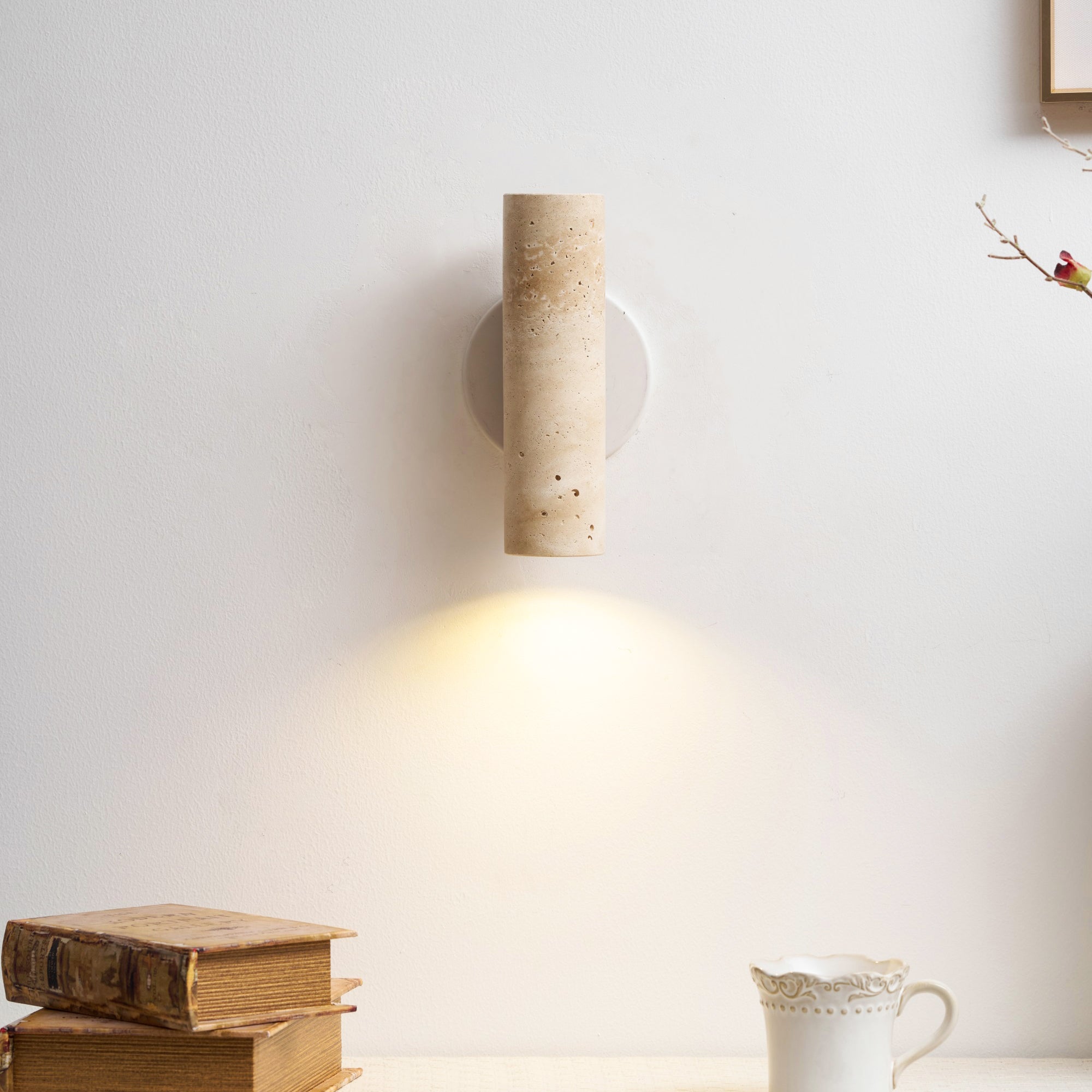 Celore Cylinder-Wood Travertine Wall Light - Letslighting