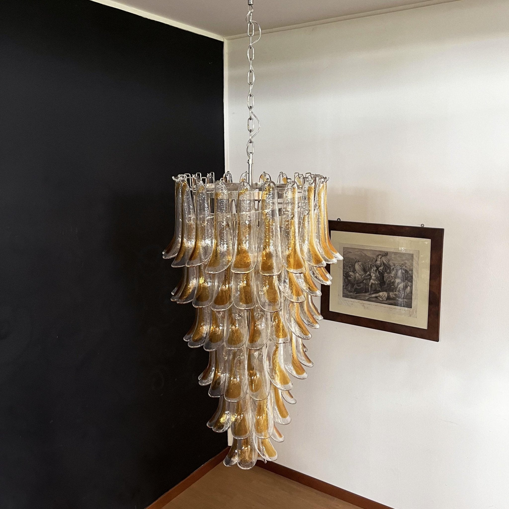 Aurora Chandelier Gold Murano Glass Petals Layered Cascading - Letslighting