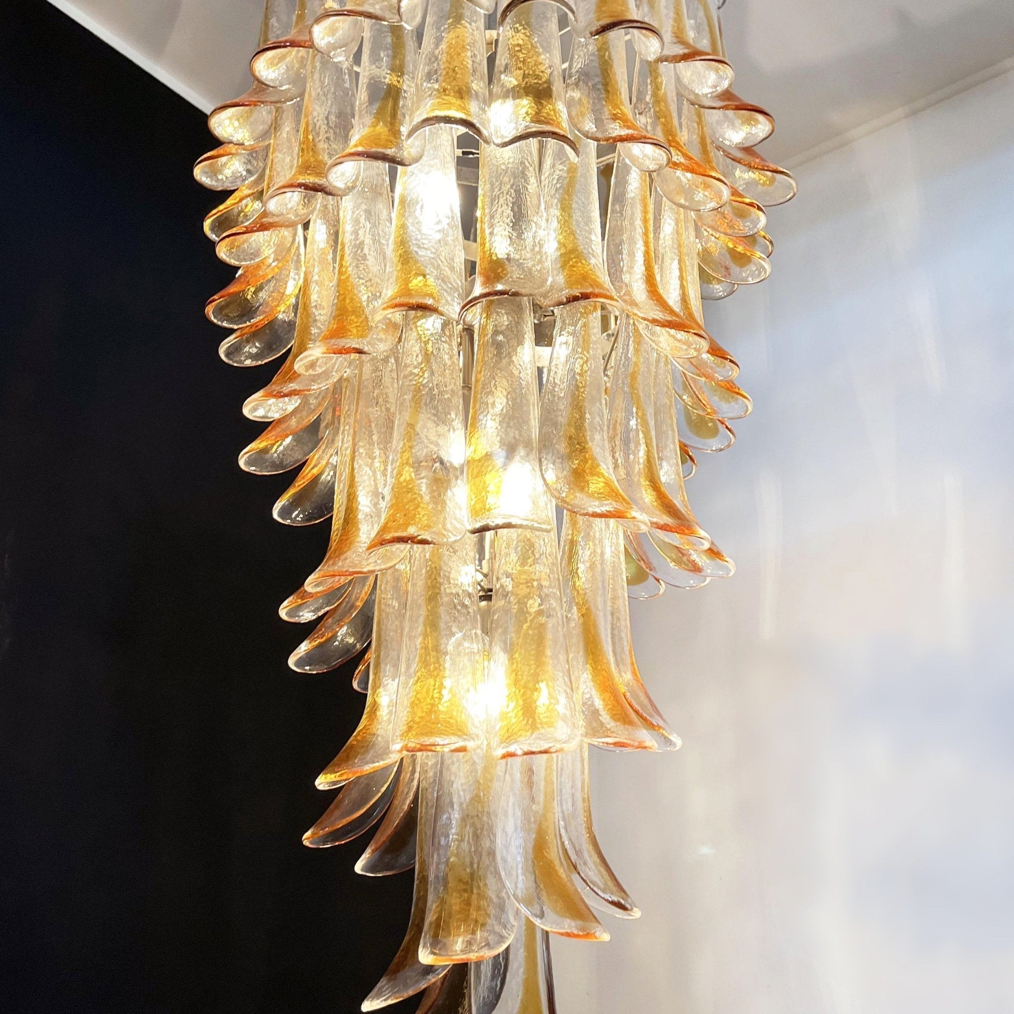 Aurora Chandelier Gold Murano Glass Petals Layered Cascading - Letslighting