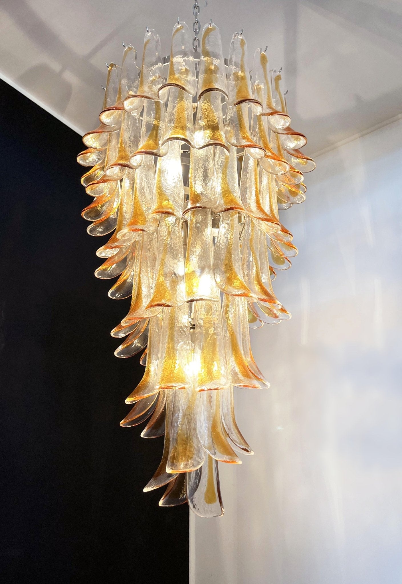 Aurora Chandelier Gold Murano Glass Petals Layered Cascading - Letslighting
