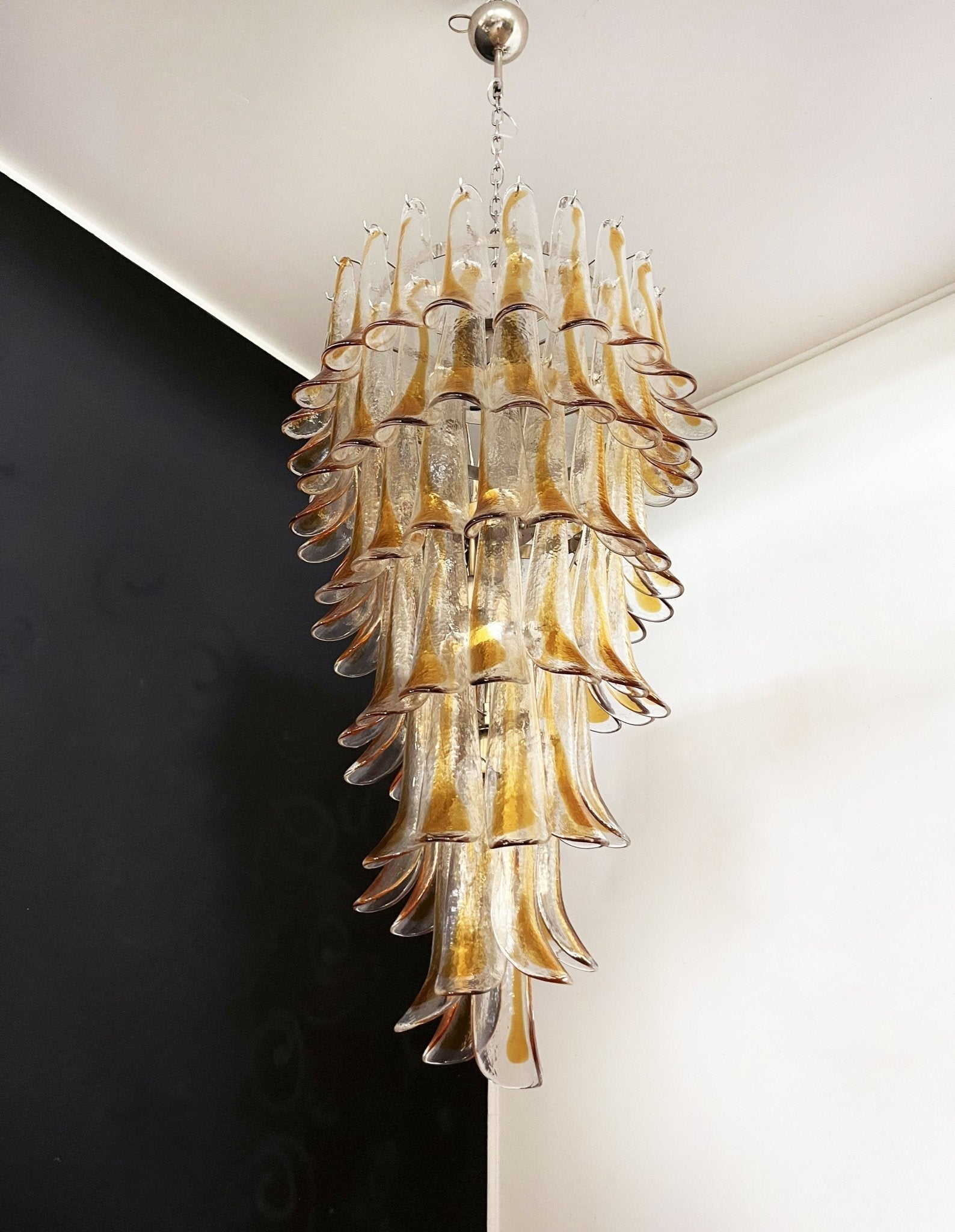 Aurora Chandelier Gold Murano Glass Petals Layered Cascading - Letslighting