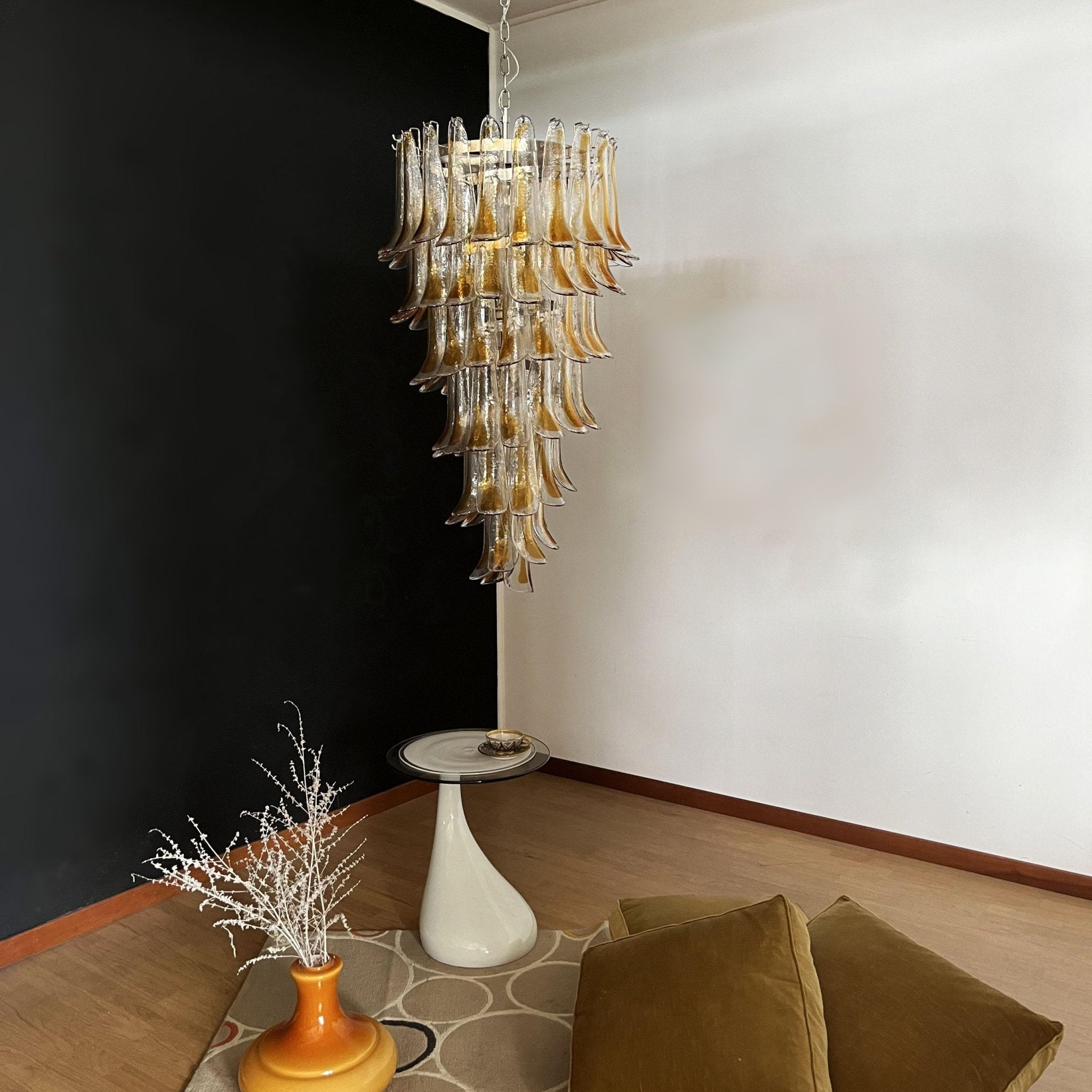 Aurora Chandelier Gold Murano Glass Petals Layered Cascading - Letslighting