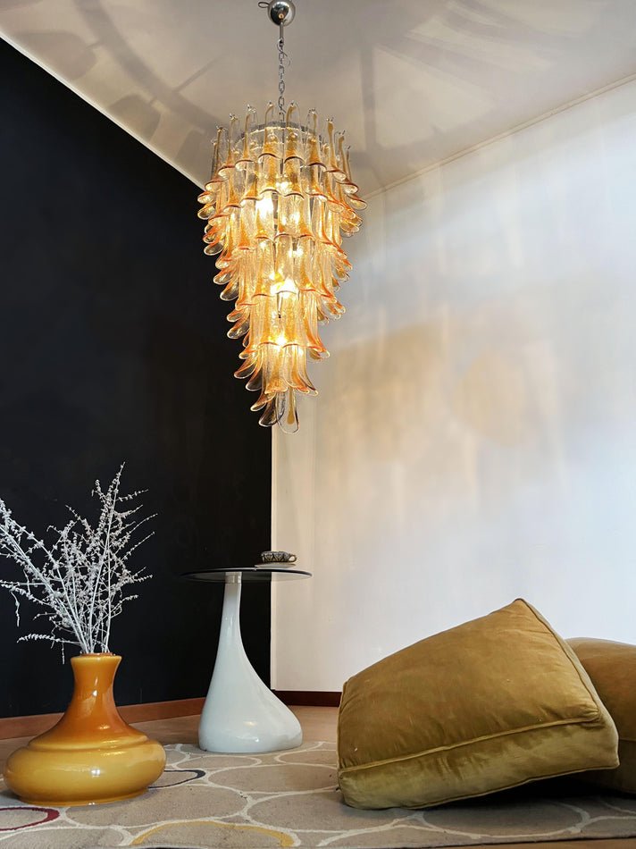 Aurora Chandelier Gold Murano Glass Petals Layered Cascading - Letslighting