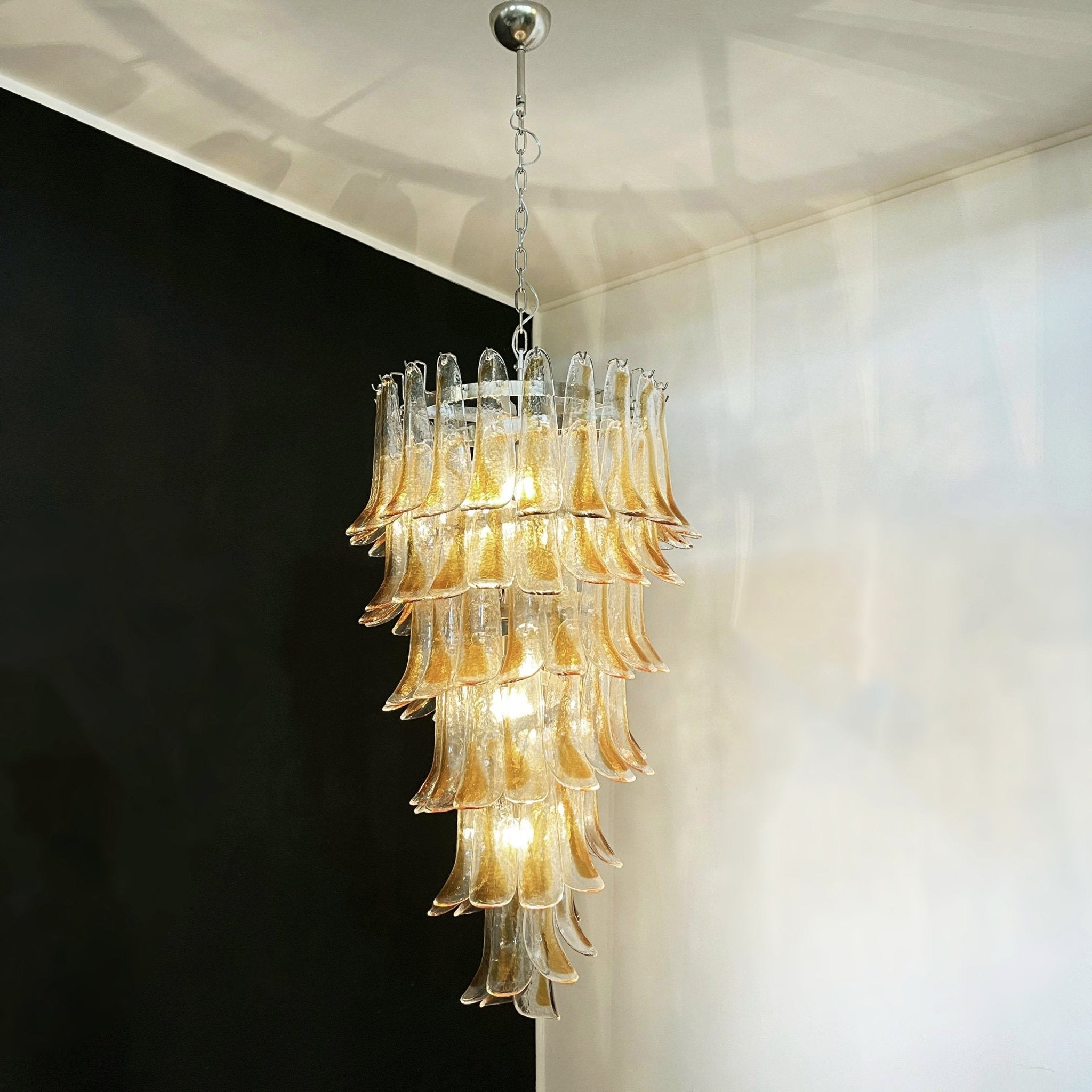 Aurora Chandelier Gold Murano Glass Petals Layered Cascading - Letslighting