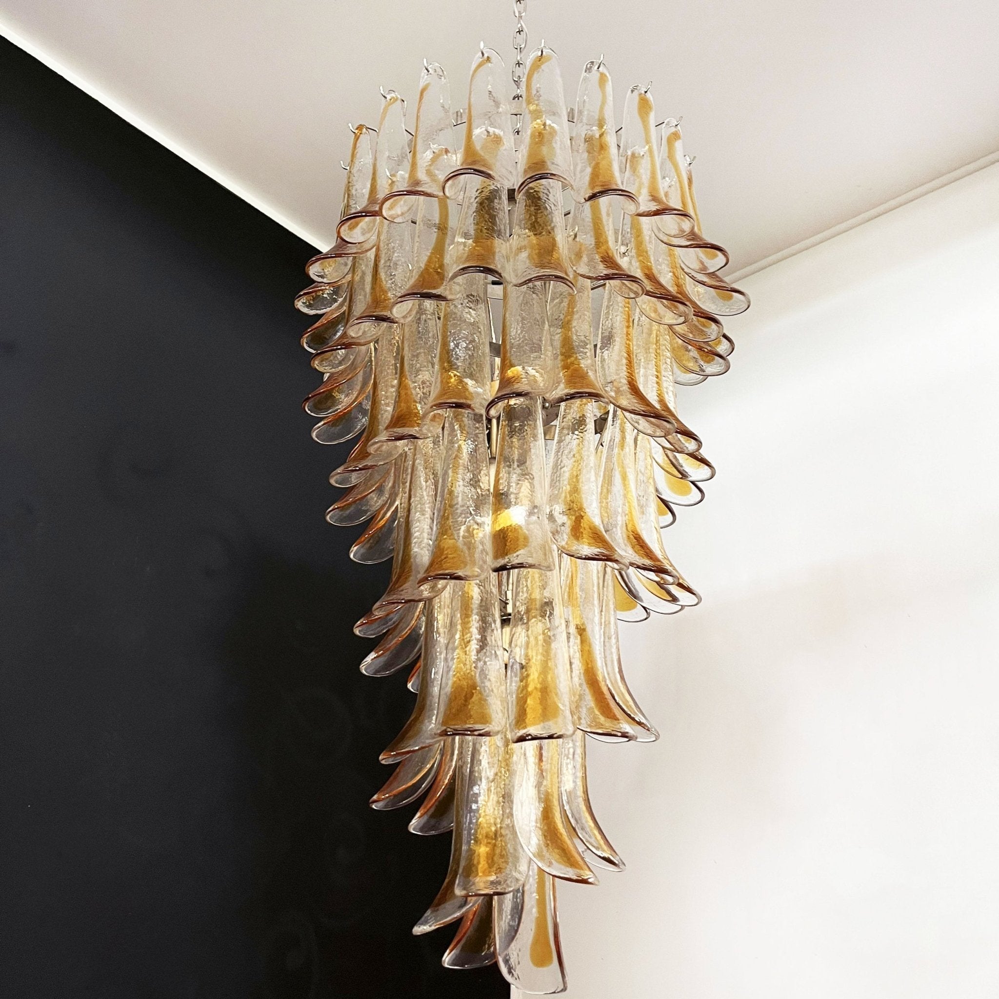 Aurora Chandelier Gold Murano Glass Petals Layered Cascading - Letslighting