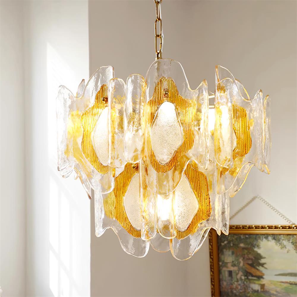 Marrina Chandelier Amber Wave Glass Vintage - Letslighting