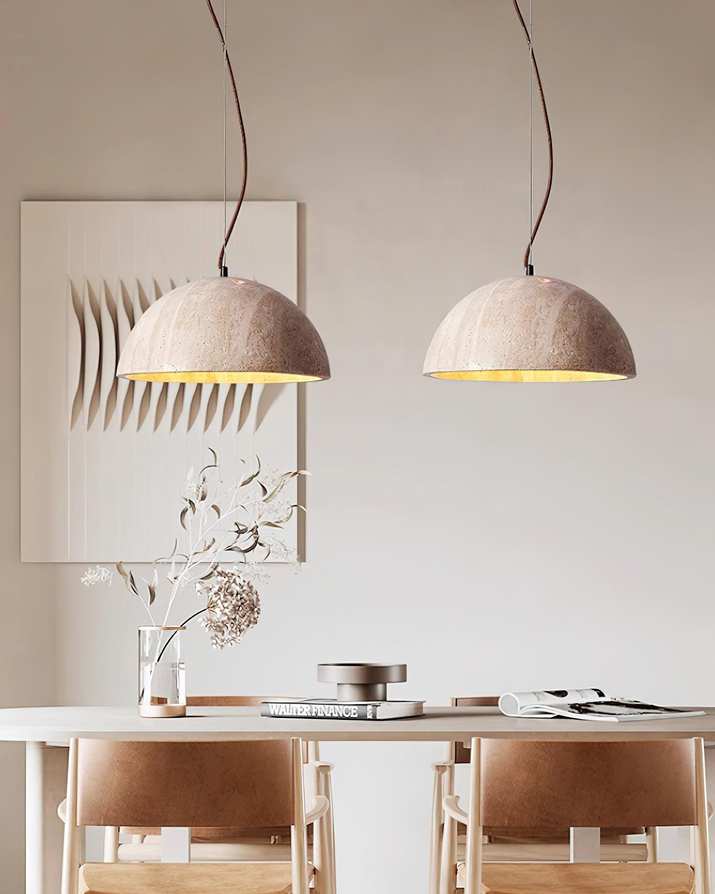 Pendant Lamp Travertine Dome Shade Industrial Chic Soft Glow - Letslighting