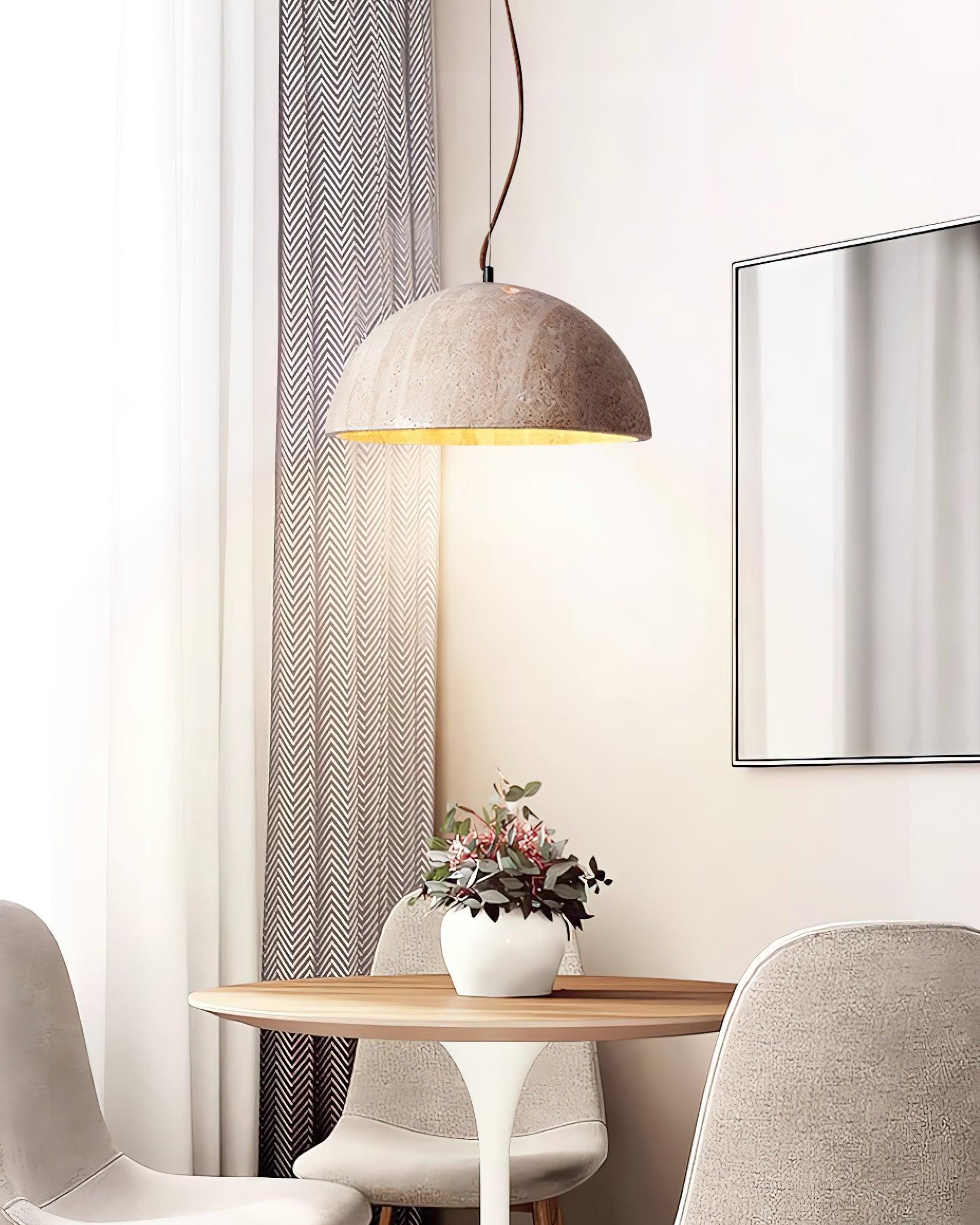 Pendant Lamp Travertine Dome Shade Industrial Chic Soft Glow - Letslighting