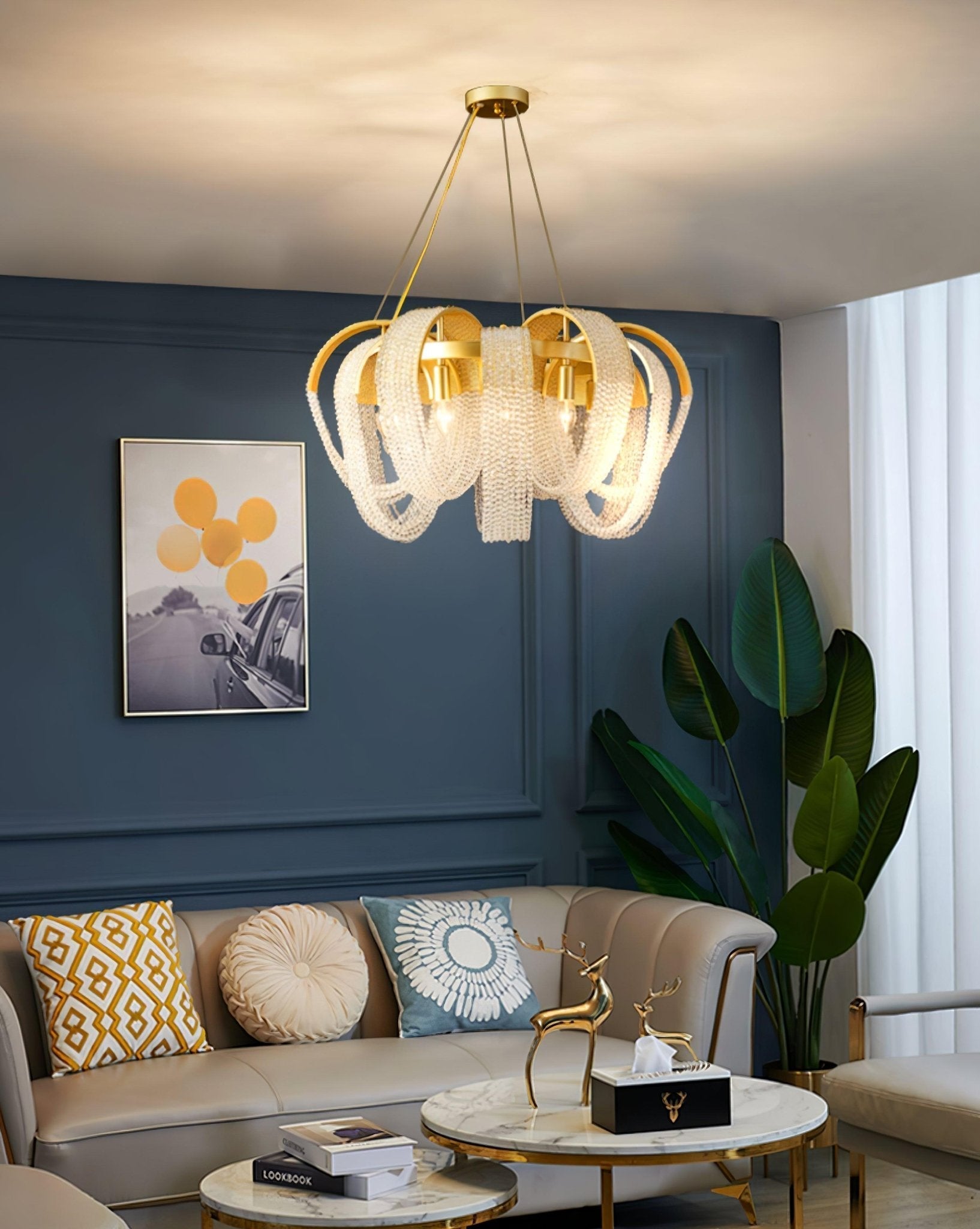 Lustra Chandelier Mesh Crystal Gold Waterfall Sparkle - Letslighting