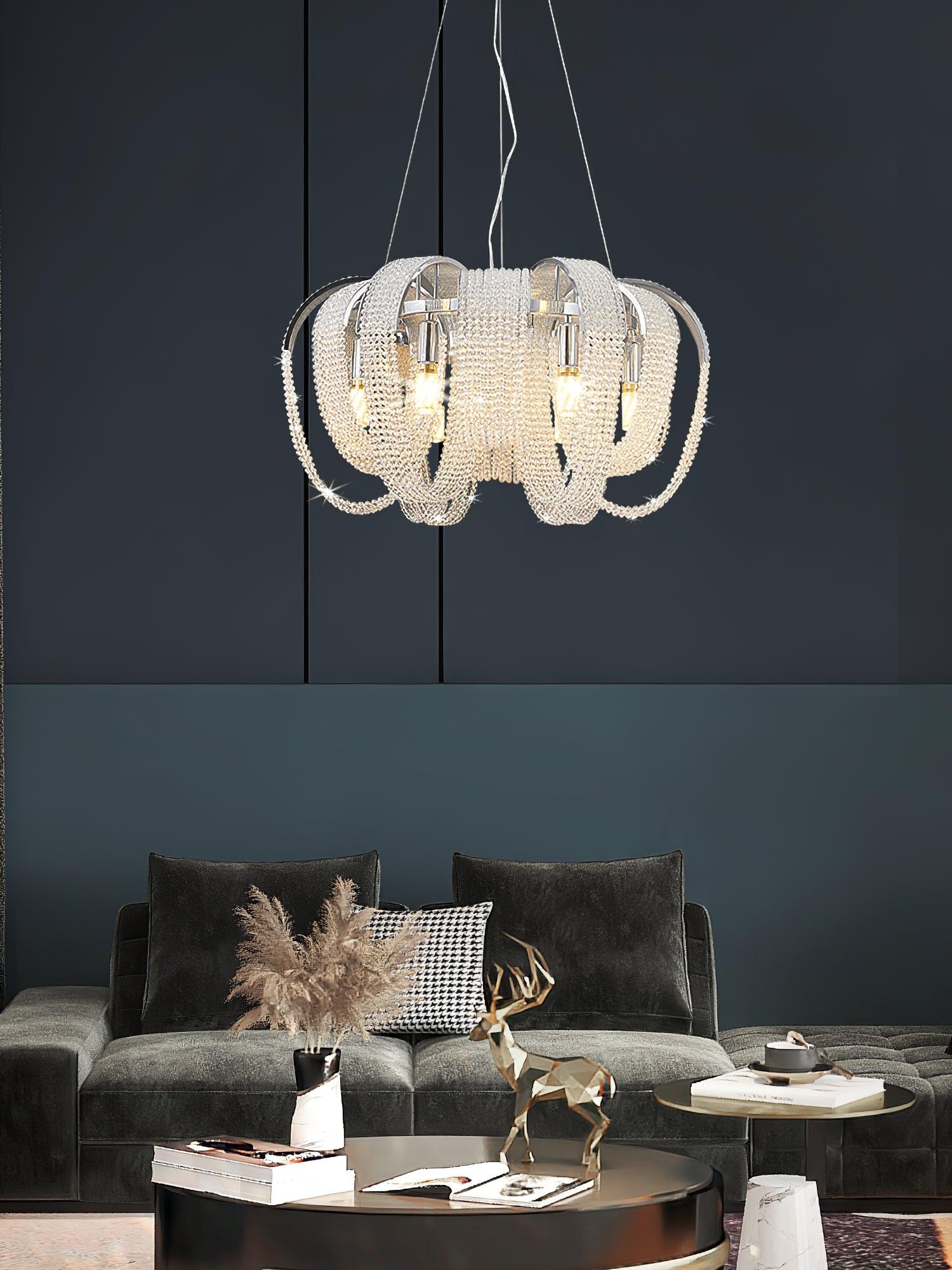 Lustra Chandelier Mesh Crystal Gold Waterfall Sparkle - Letslighting