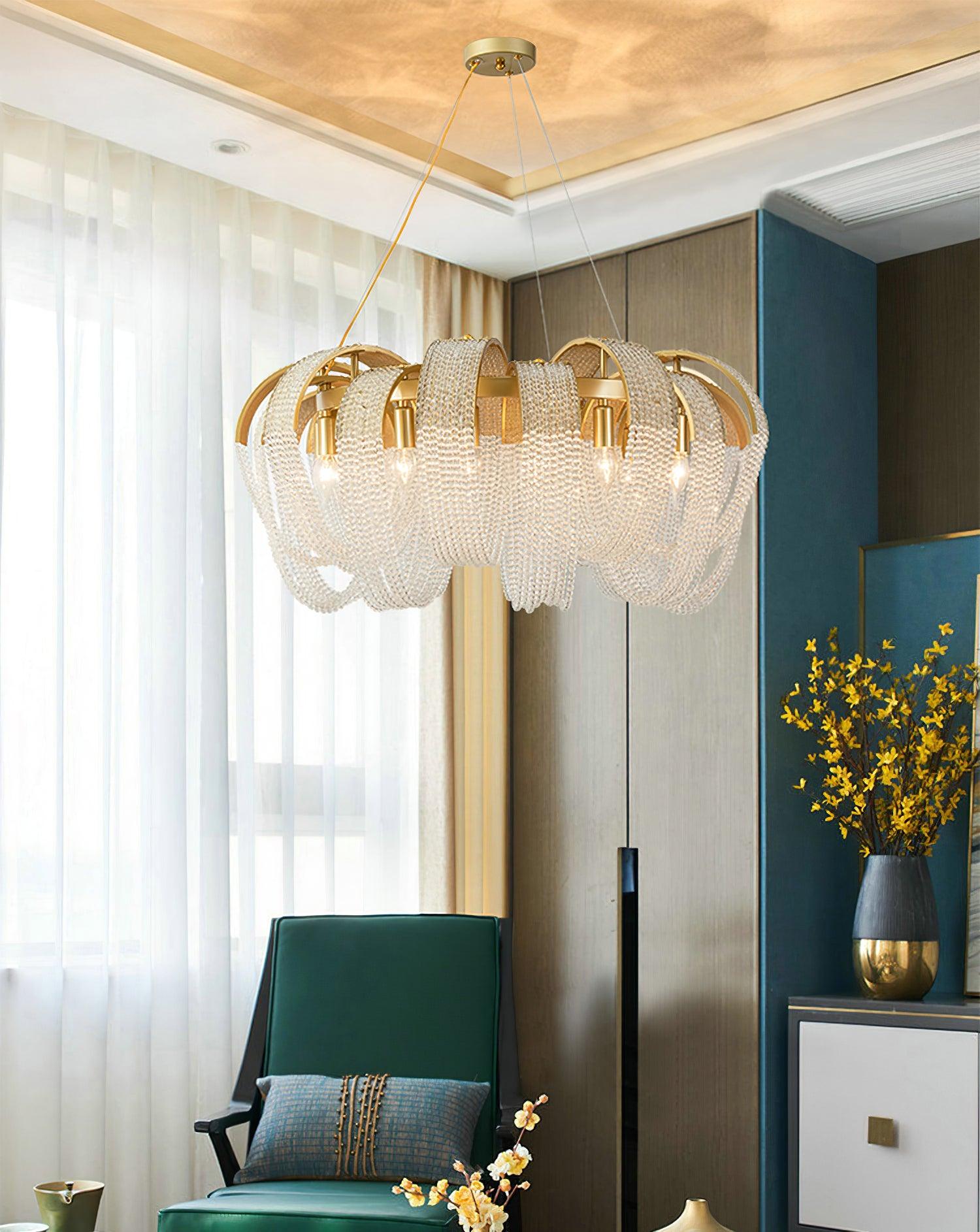Lustra Chandelier Mesh Crystal Gold Waterfall Sparkle - Letslighting
