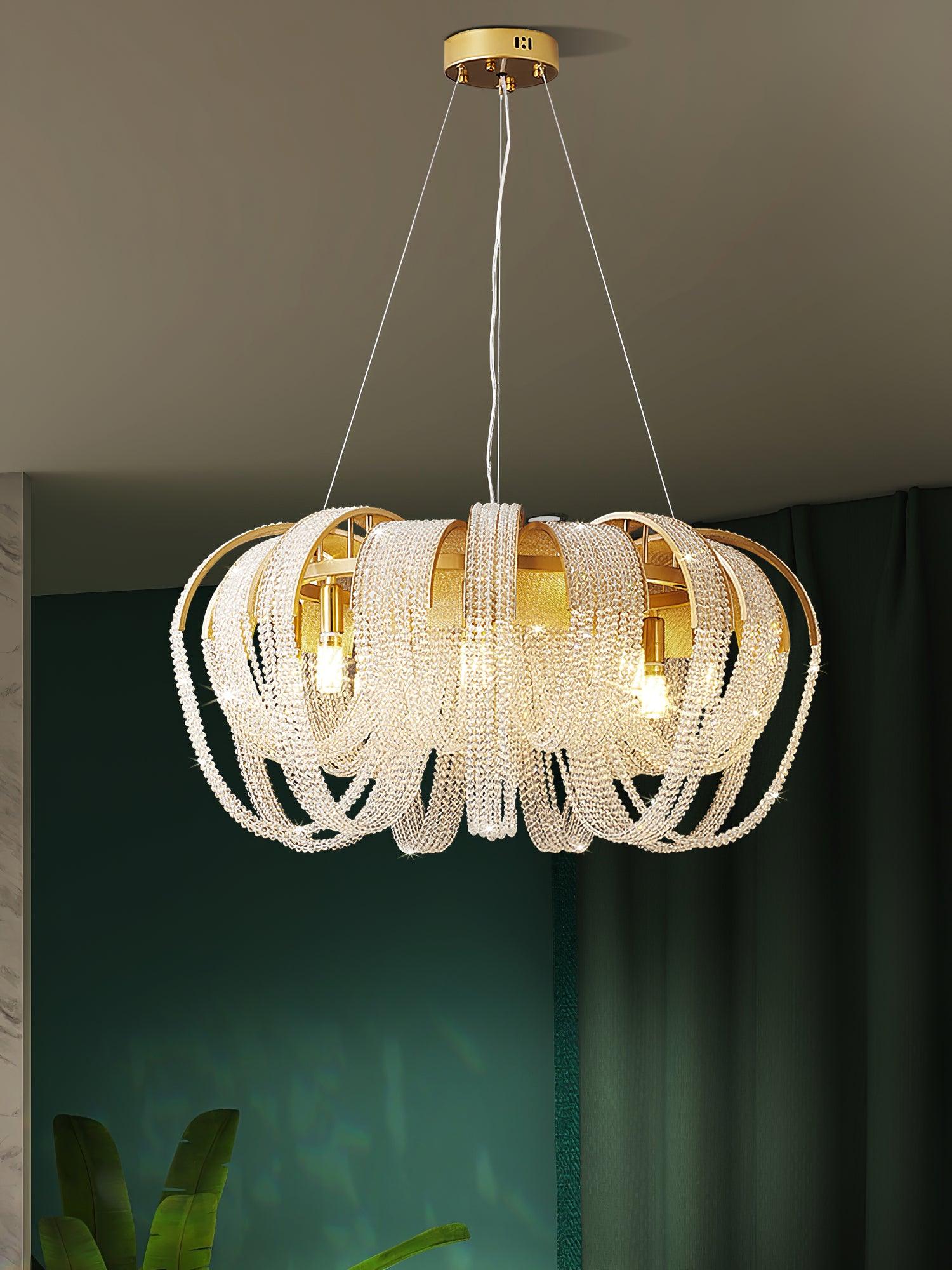 Lustra Chandelier Mesh Crystal Gold Waterfall Sparkle - Letslighting