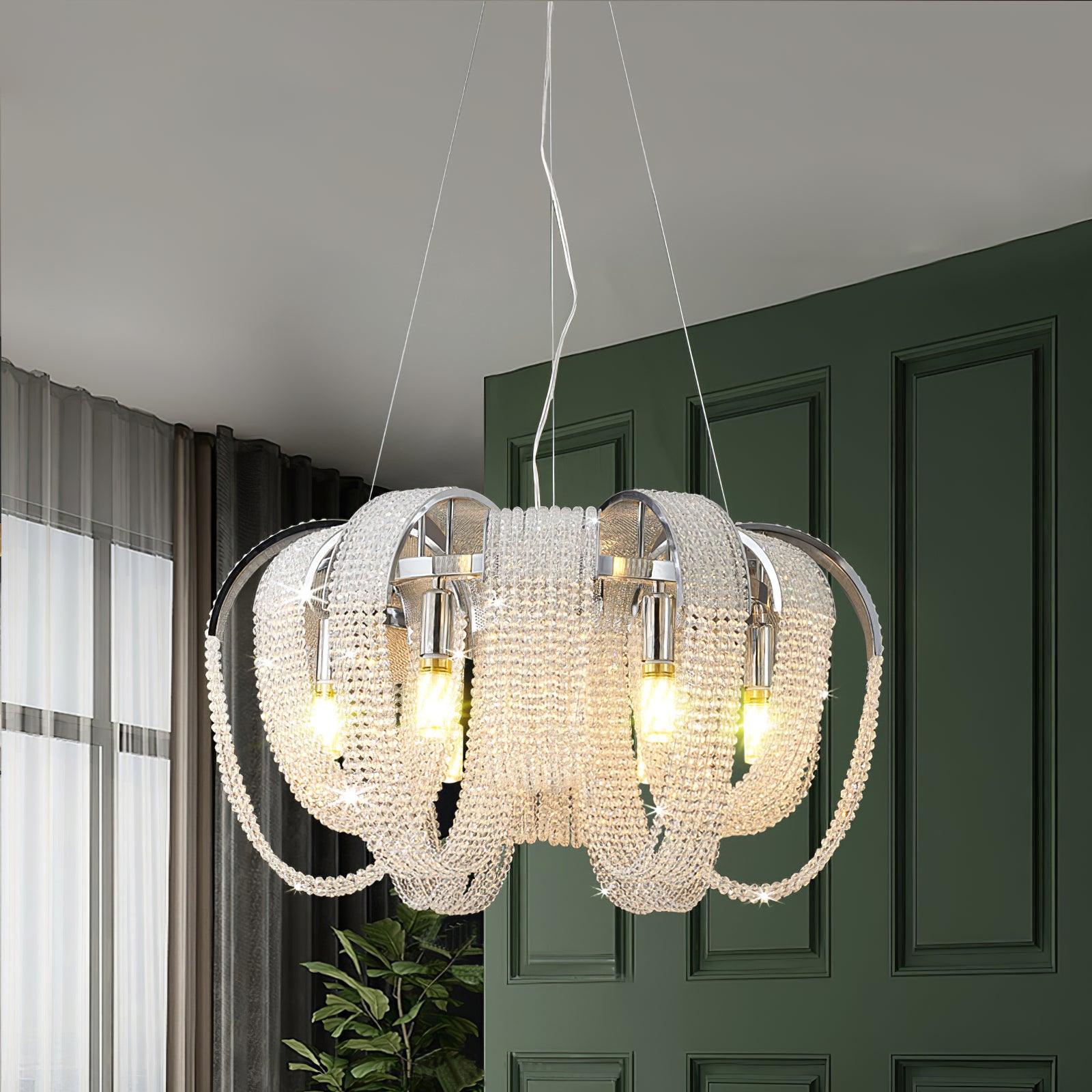 Lustra Chandelier Mesh Crystal Gold Waterfall Sparkle - Letslighting