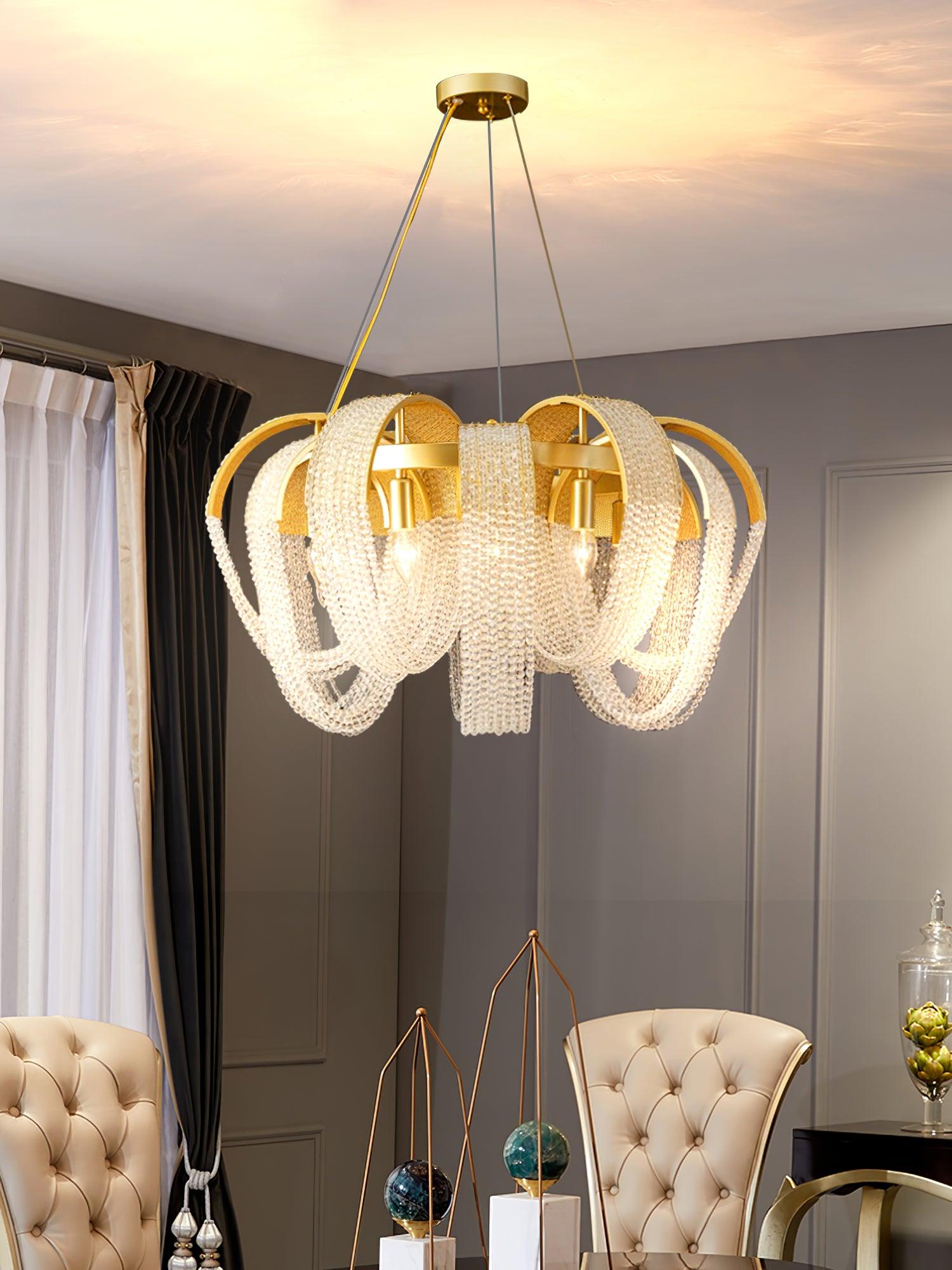 Lustra Chandelier Mesh Crystal Gold Waterfall Sparkle - Letslighting