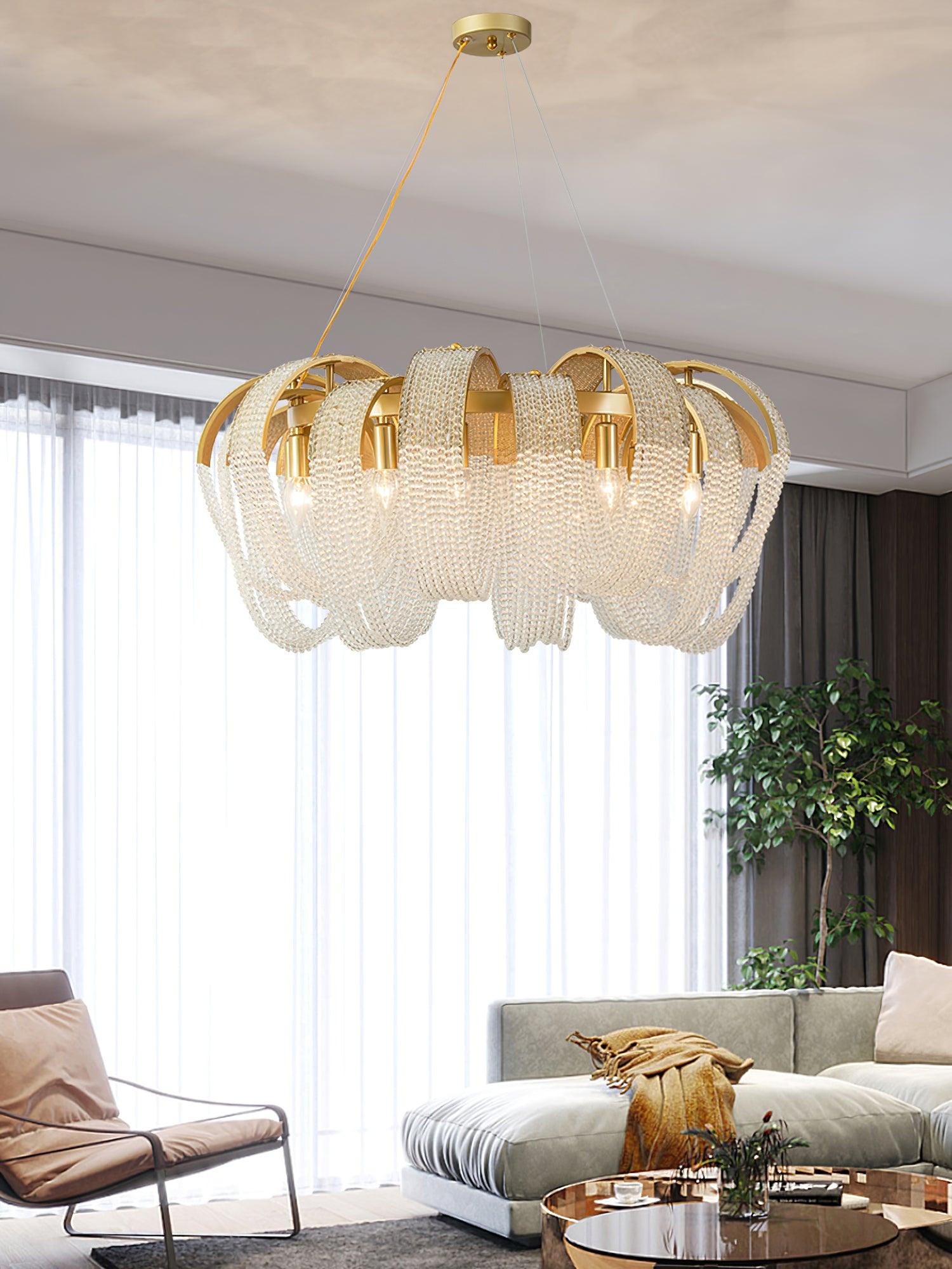 Lustra Chandelier Mesh Crystal Gold Waterfall Sparkle - Letslighting