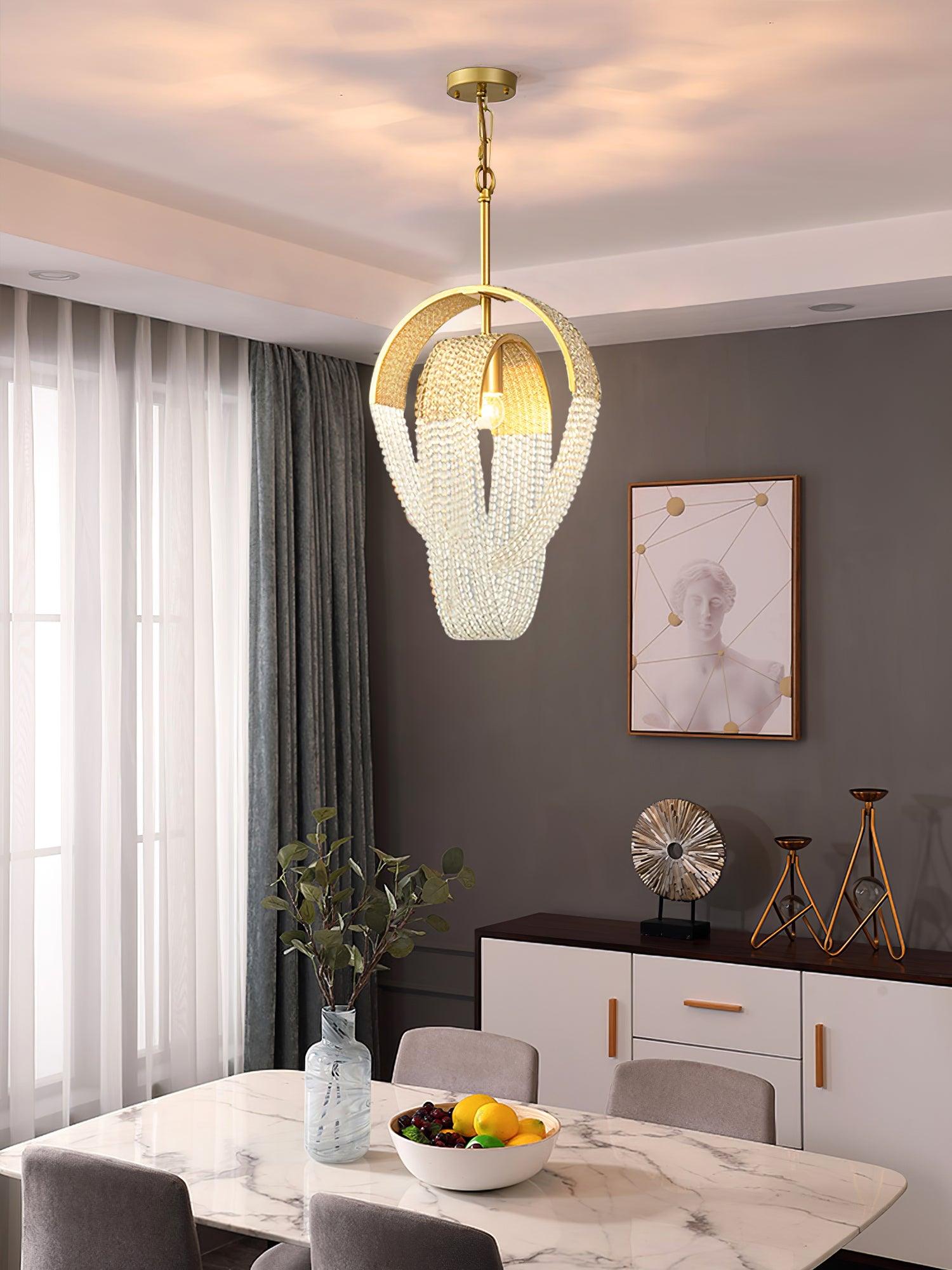 Lustra Chandelier Mesh Crystal Gold Waterfall Sparkle - Letslighting
