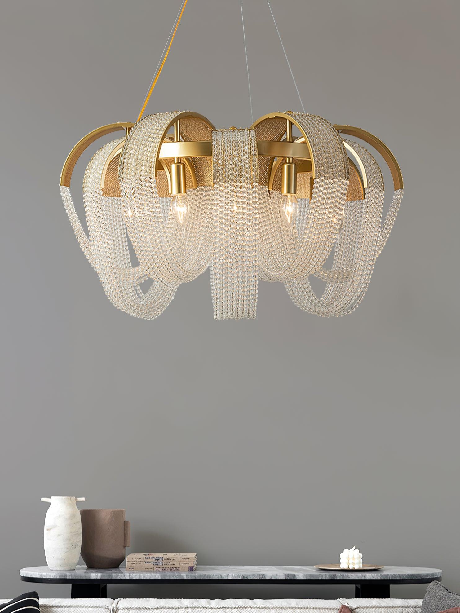 Lustra Chandelier Mesh Crystal Gold Waterfall Sparkle - Letslighting
