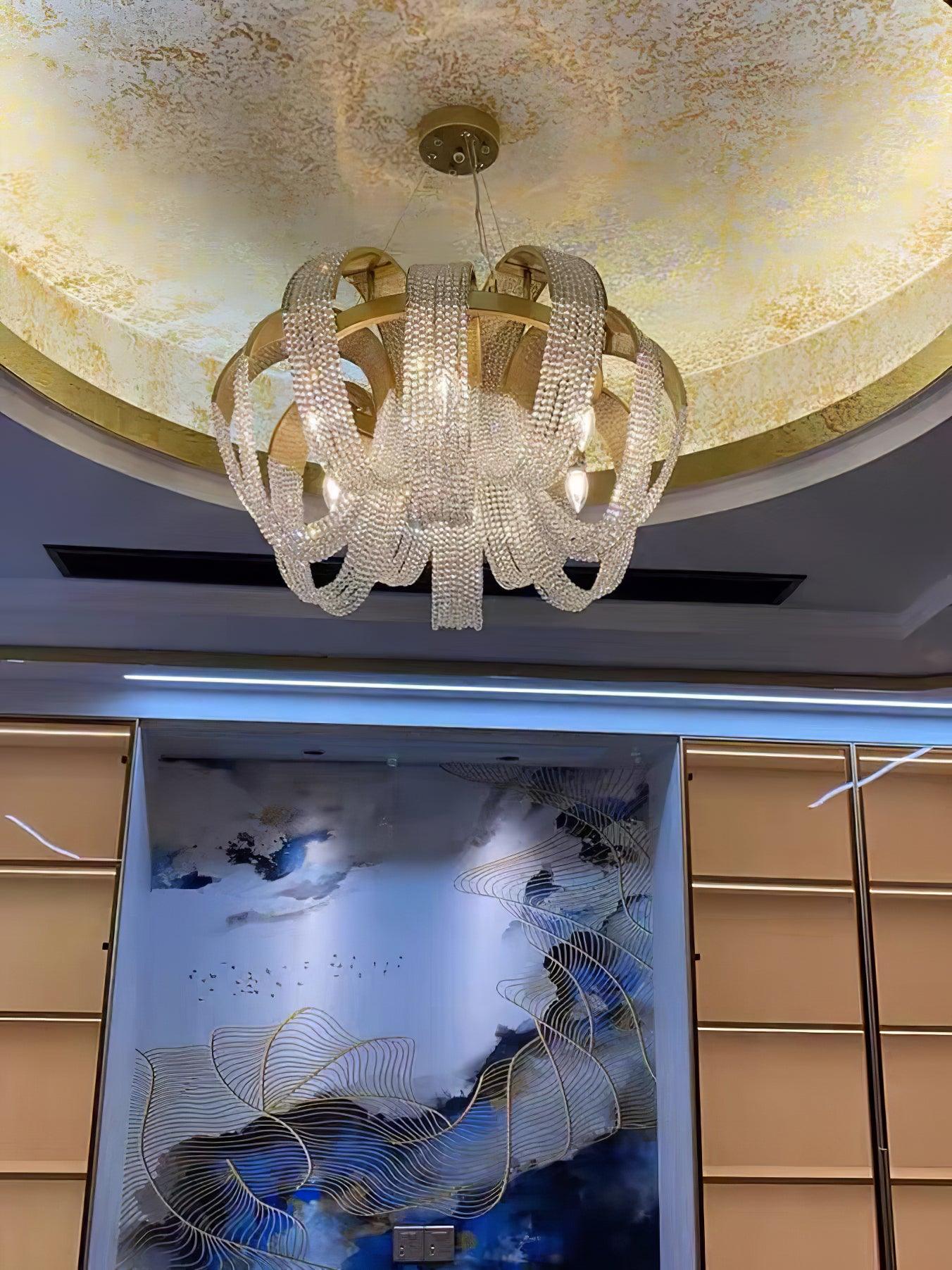 Lustra Chandelier Mesh Crystal Gold Waterfall Sparkle - Letslighting