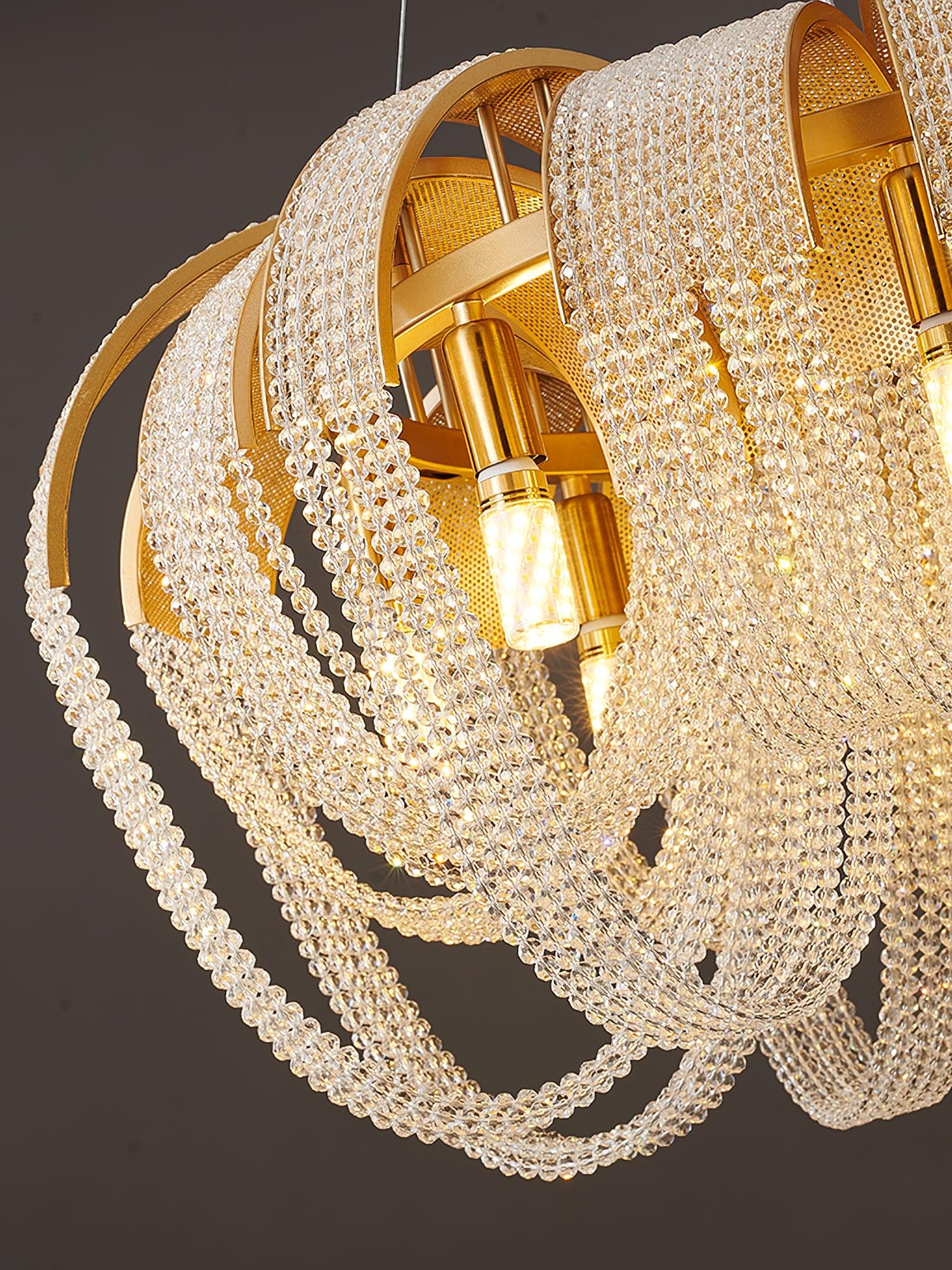 Lustra Chandelier Mesh Crystal Gold Waterfall Sparkle - Letslighting