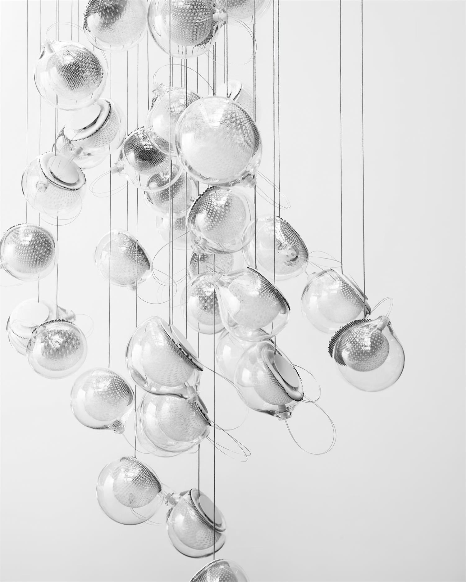 Chandelier Mesh Glass Orbs Cluster Frame Modern Minimalist - Letslighting