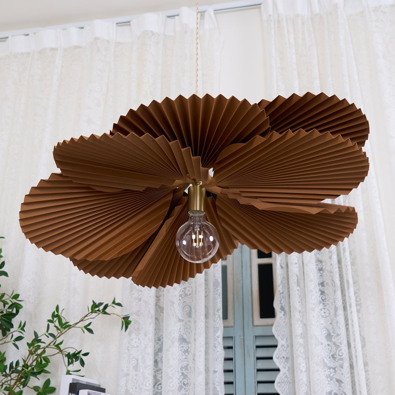 Pendant Lamp with Pleated Kraft Paper Petal Shade Warm Ambient - Letslighting
