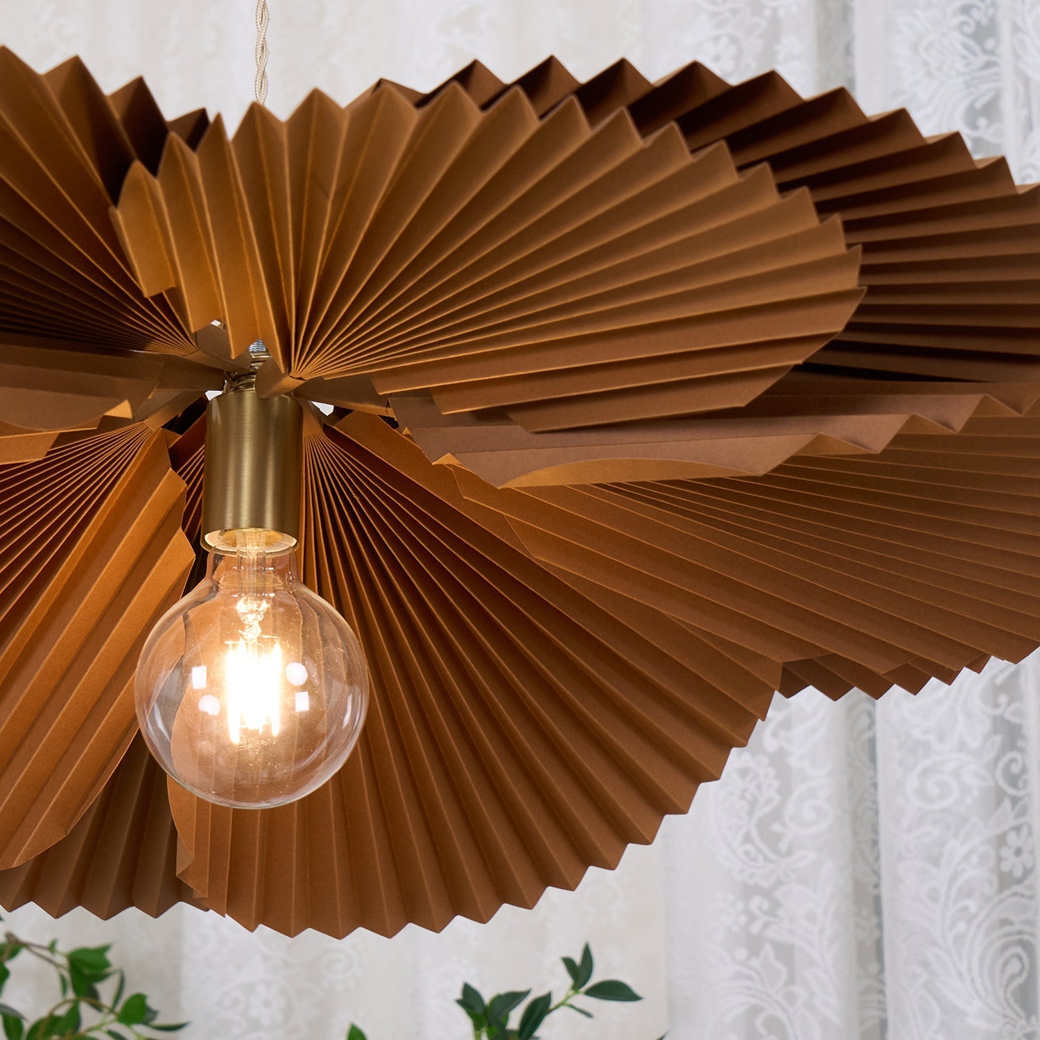 Pendant Lamp with Pleated Kraft Paper Petal Shade Warm Ambient - Letslighting