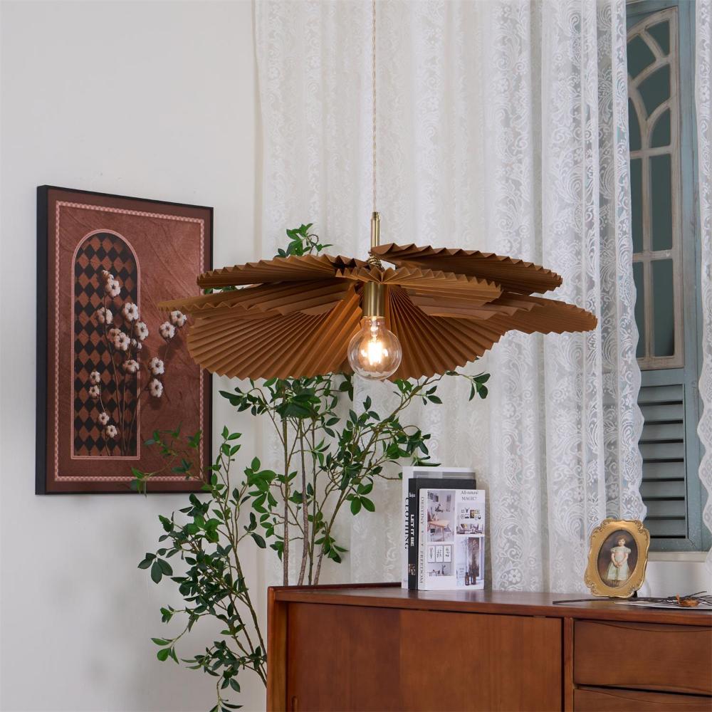 Pendant Lamp with Pleated Kraft Paper Petal Shade Warm Ambient - Letslighting