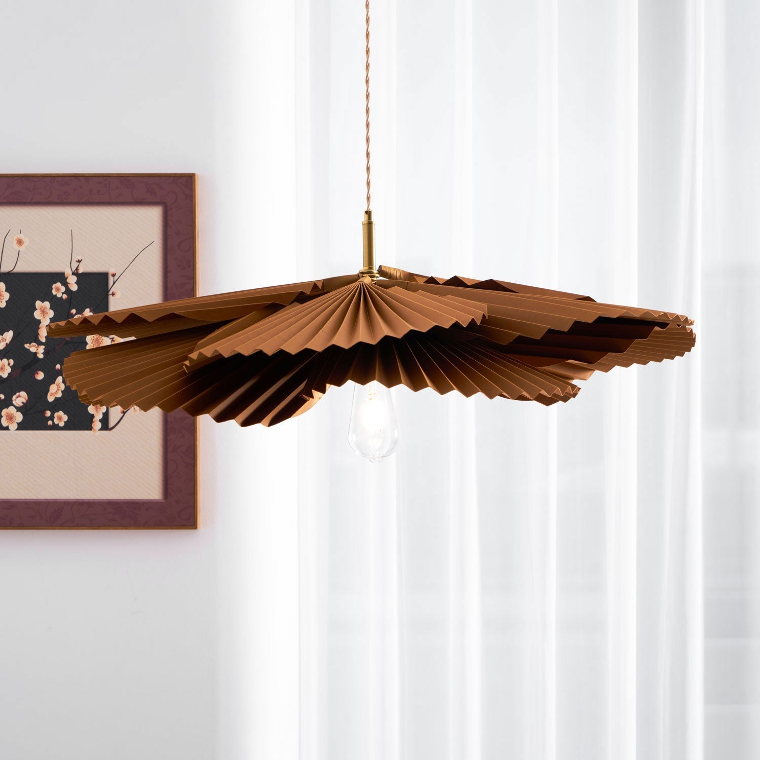 Pendant Lamp with Pleated Kraft Paper Petal Shade Warm Ambient - Letslighting