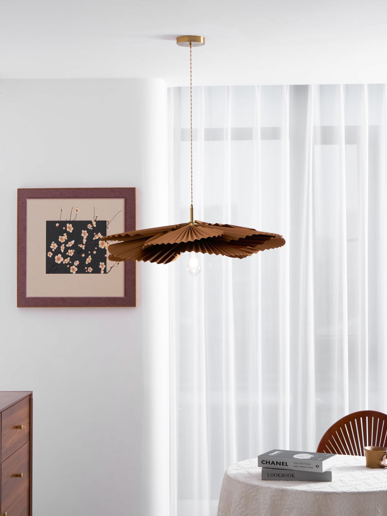 Pendant Lamp with Pleated Kraft Paper Petal Shade Warm Ambient - Letslighting