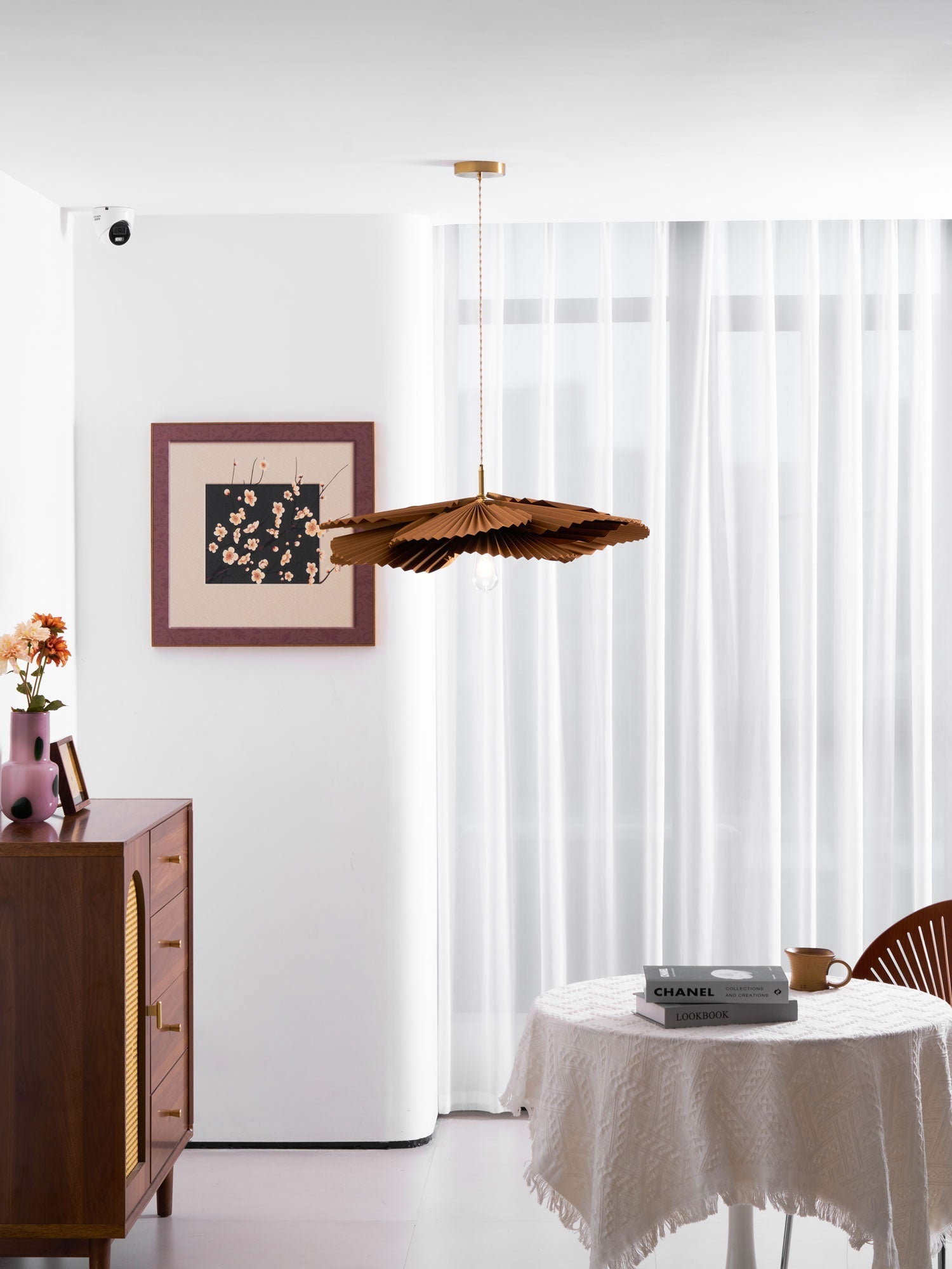 Pendant Lamp with Pleated Kraft Paper Petal Shade Warm Ambient - Letslighting