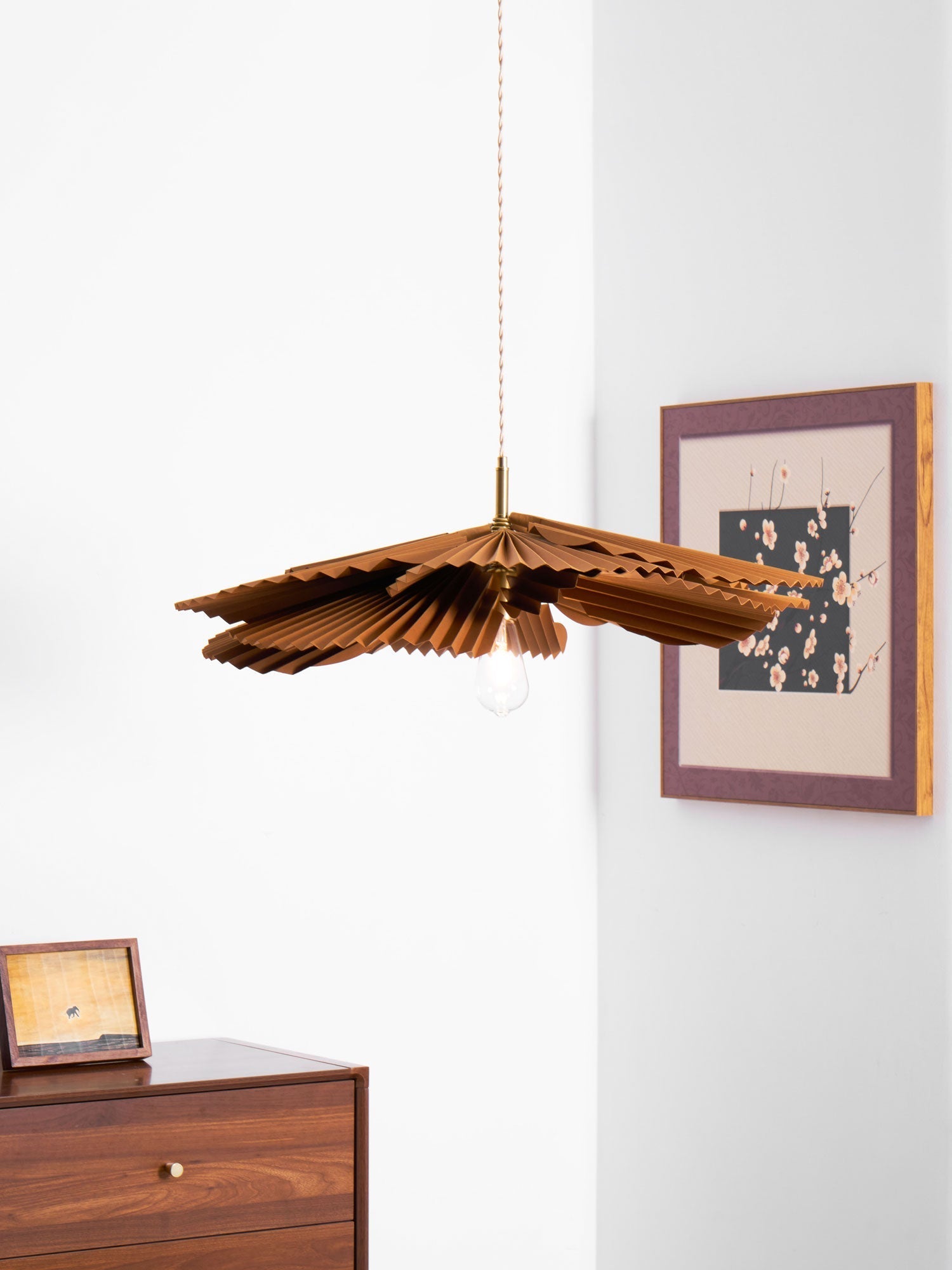 Pendant Lamp with Pleated Kraft Paper Petal Shade Warm Ambient - Letslighting