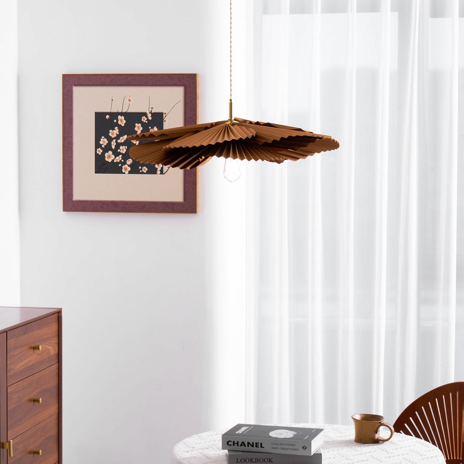 Pendant Lamp with Pleated Kraft Paper Petal Shade Warm Ambient - Letslighting