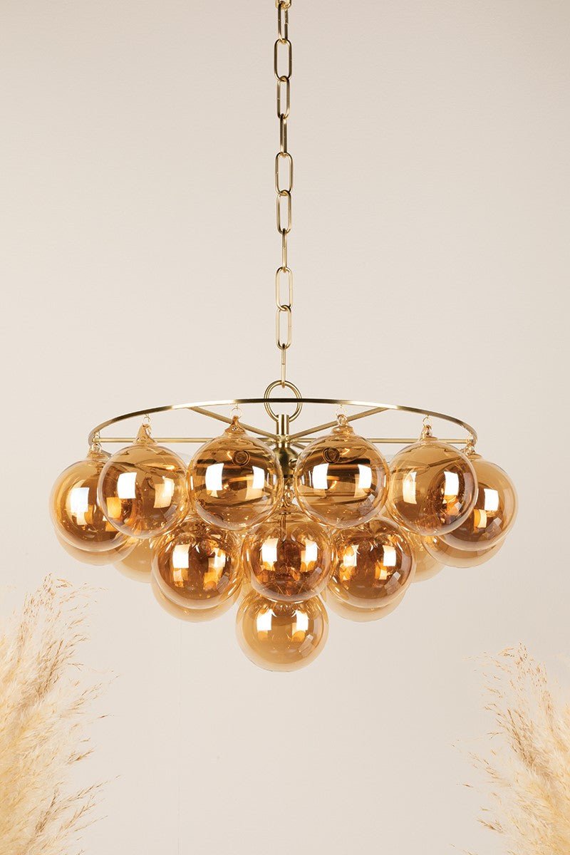 Aurora Chandelier Clear Glass Globe Aged Brass Elegant - Letslighting