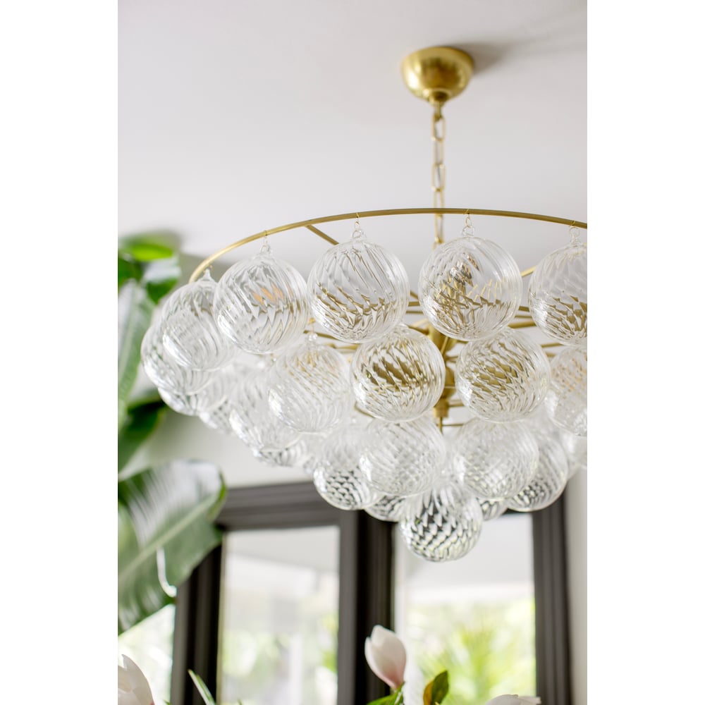 Aurora Chandelier Clear Glass Globe Aged Brass Elegant - Letslighting