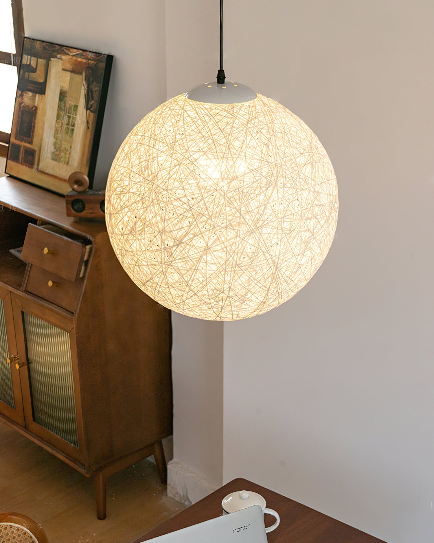 Pendant Lamp Hemp Rattan Sphere Handcrafted Artisanal Bohemian - Letslighting
