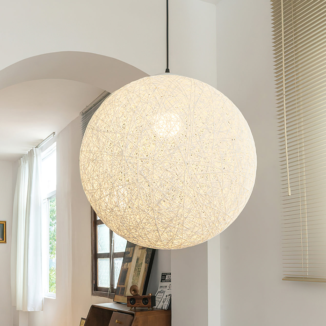 Pendant Lamp Hemp Rattan Sphere Handcrafted Artisanal Bohemian - Letslighting