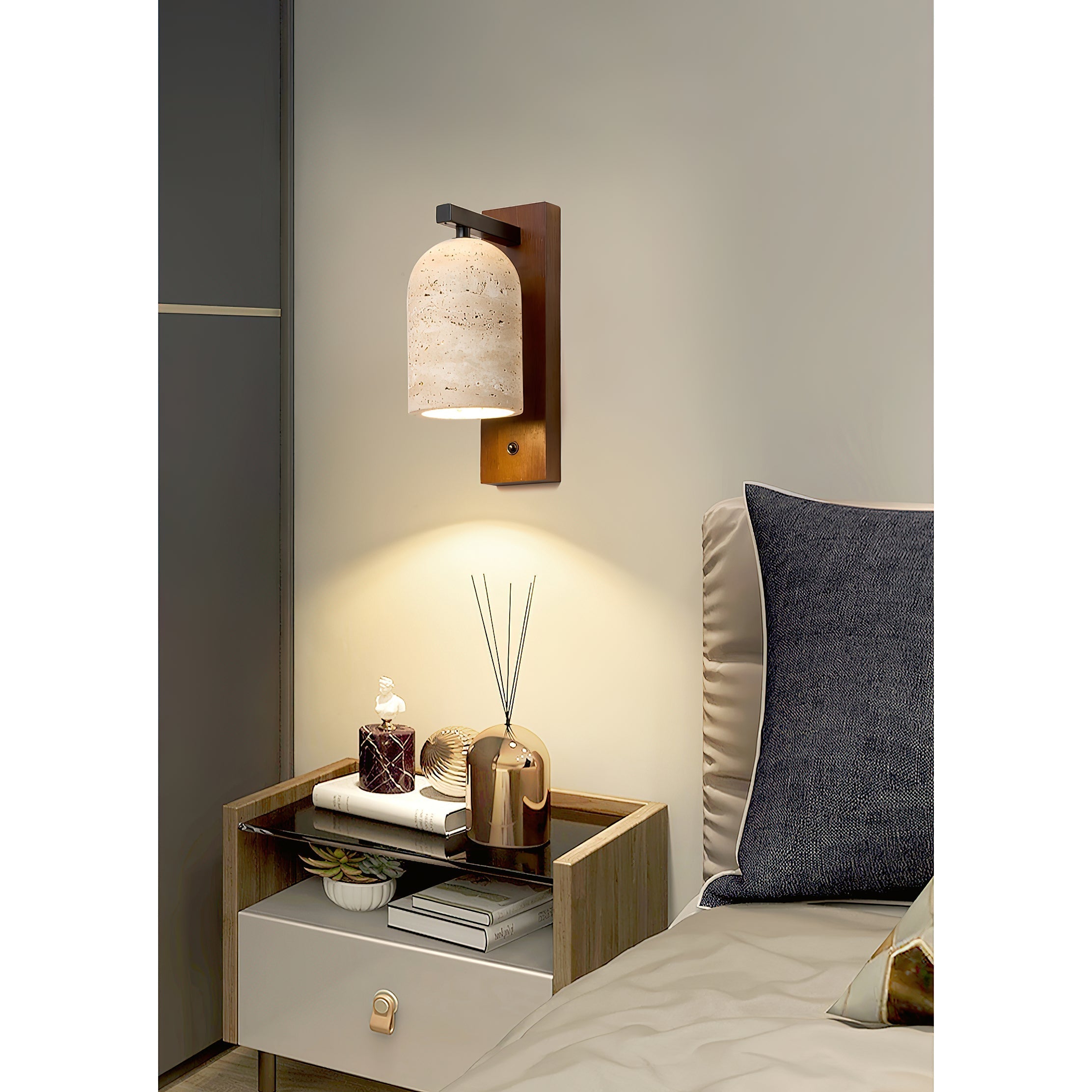 Cevenia Art Classic Natural Travertine Wall Lamp - Lamp Copper