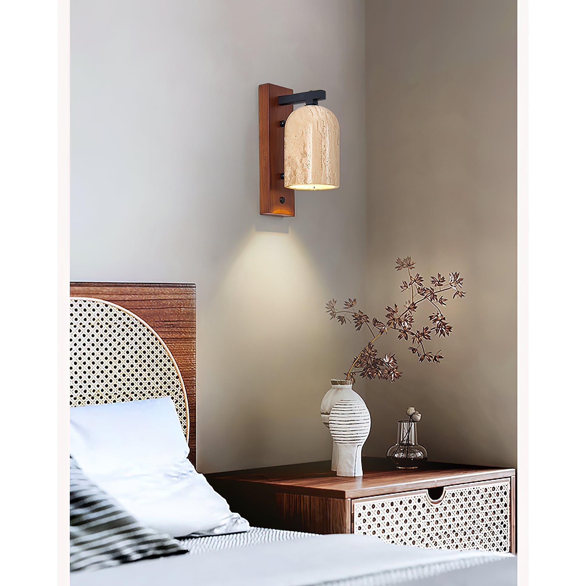 Cevenia Art Classic Natural Travertine Wall Lamp - Lamp Copper