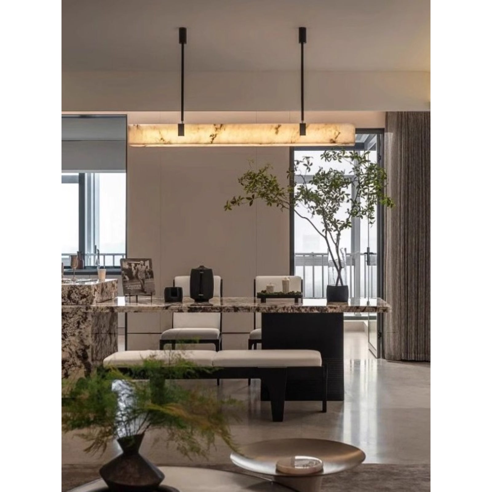 Casorion Modern Minimalist Alabaster Chandelier - Lamp Copper