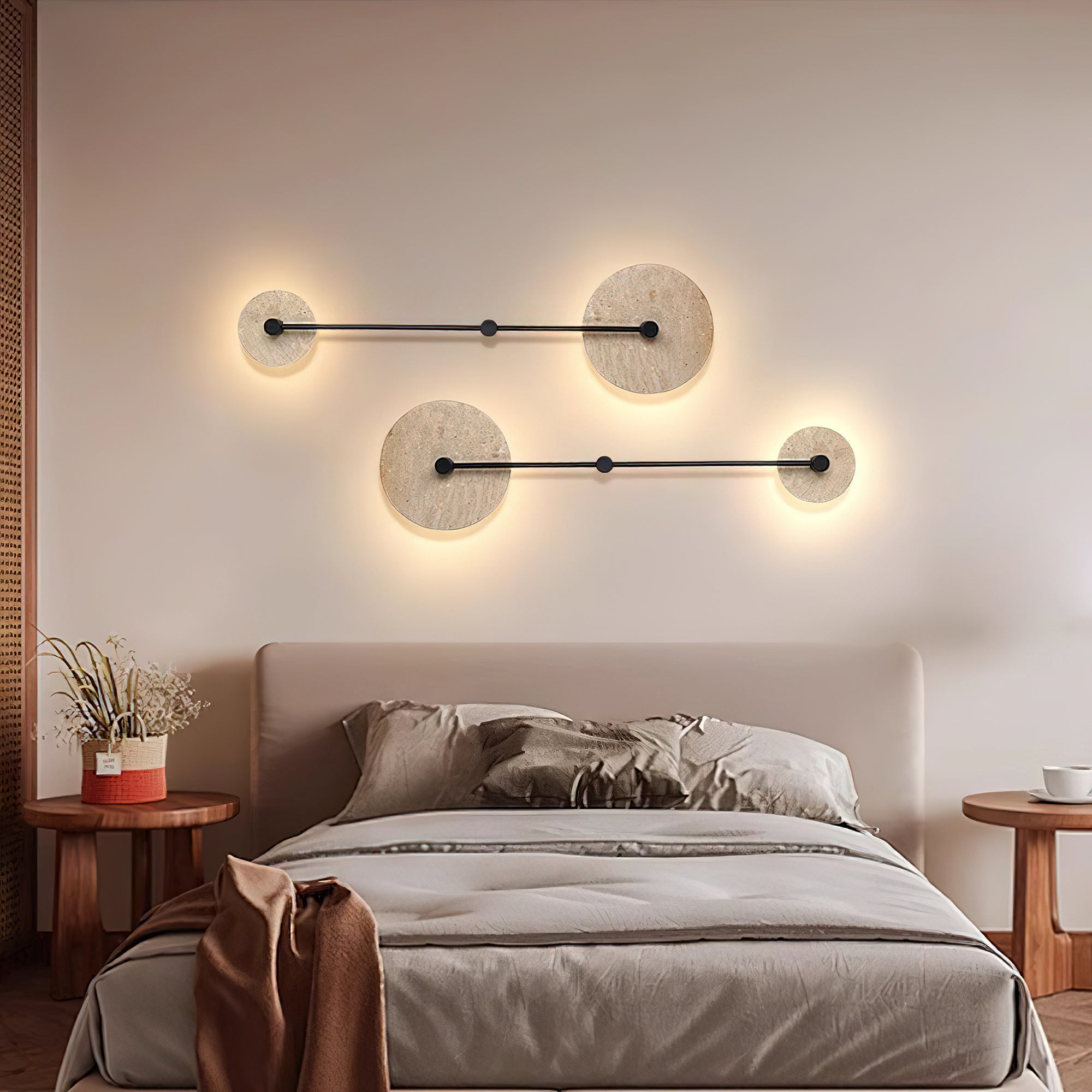 Ilvara Modern Minimalist Beige Travertine Wall Lamp - Lamp Copper