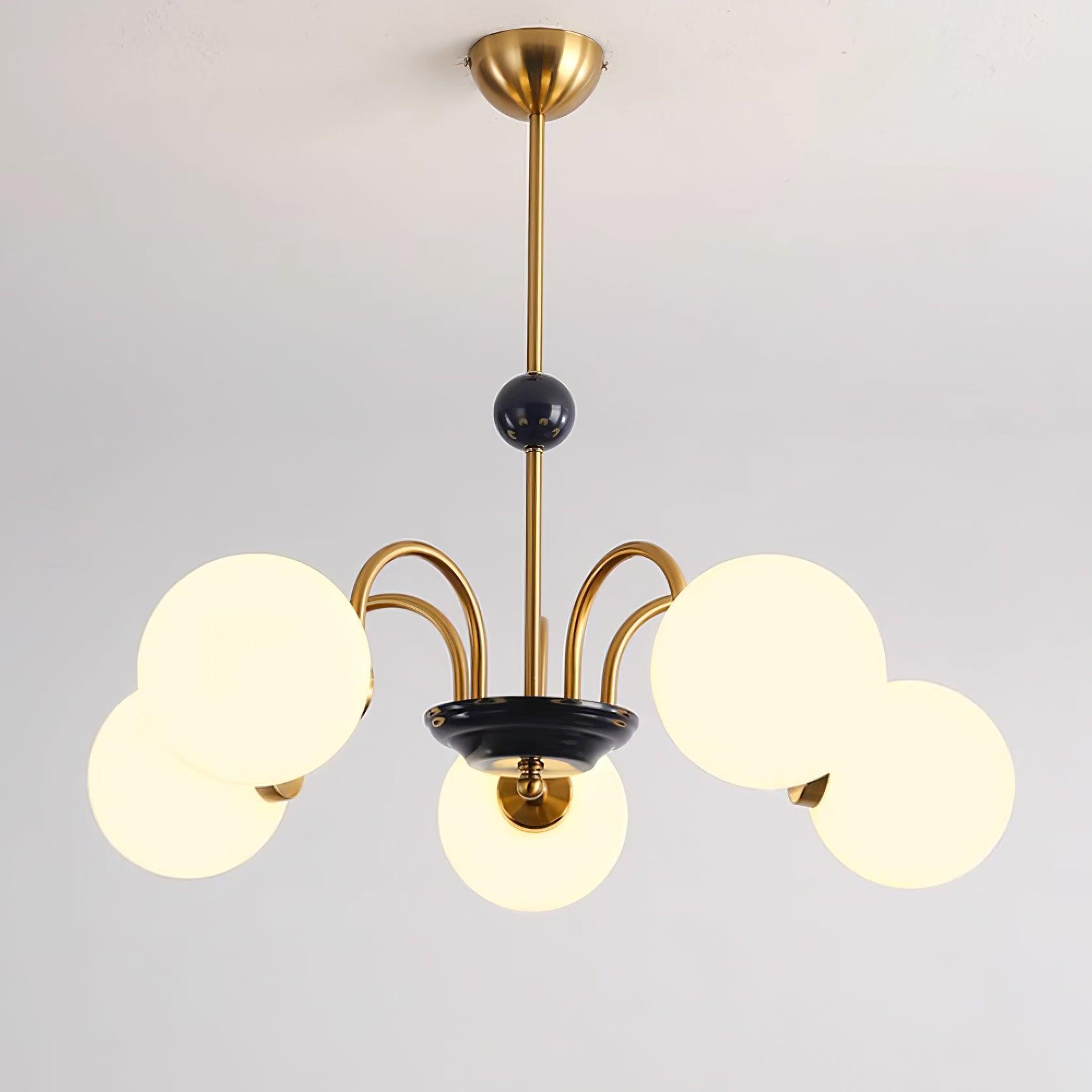 Chandelier Curved Arms Globe Shades Modern Retro Style Dining - Letslighting