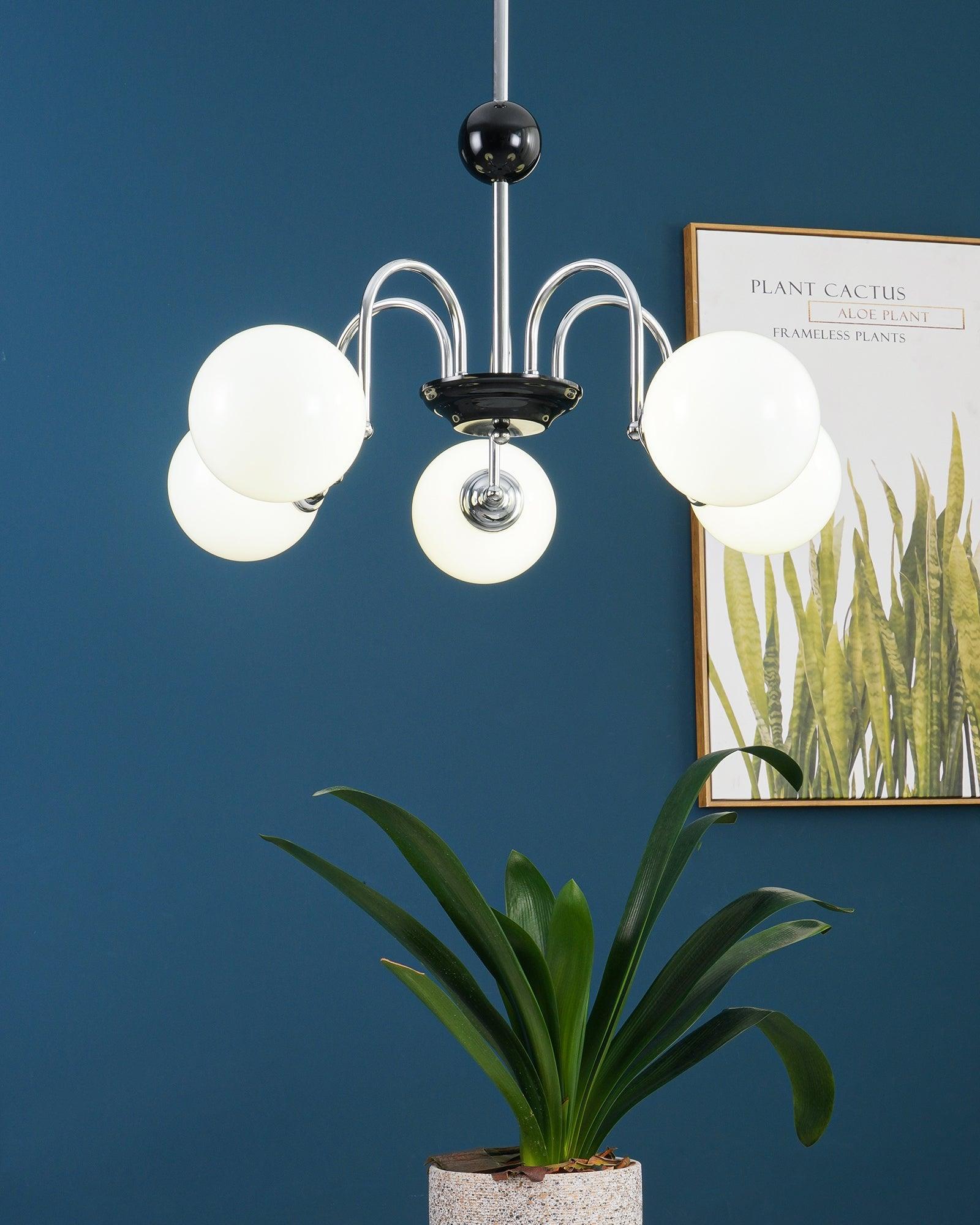 Chandelier Curved Arms Globe Shades Modern Retro Style Dining - Letslighting