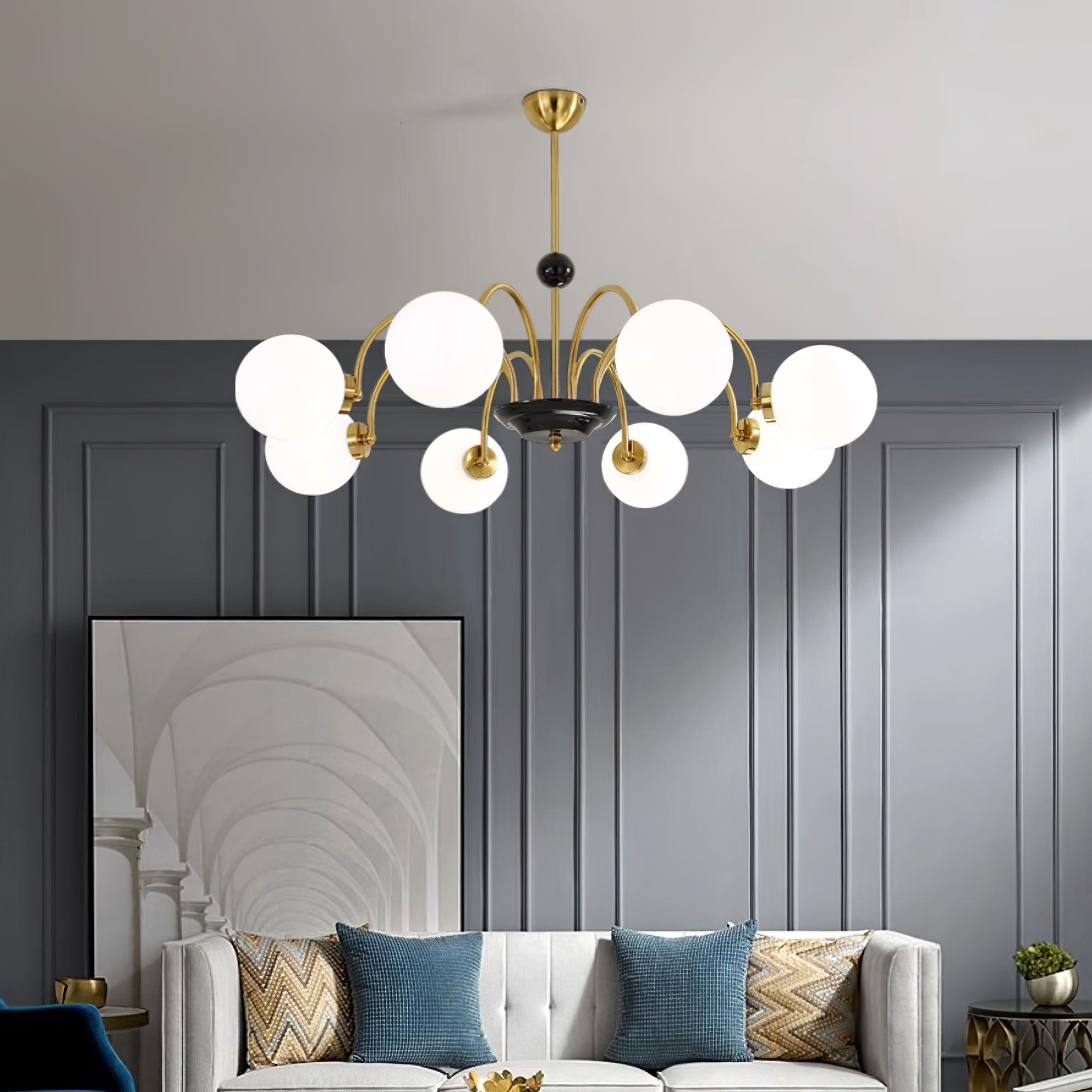 Chandelier Curved Arms Globe Shades Modern Retro Style Dining - Letslighting