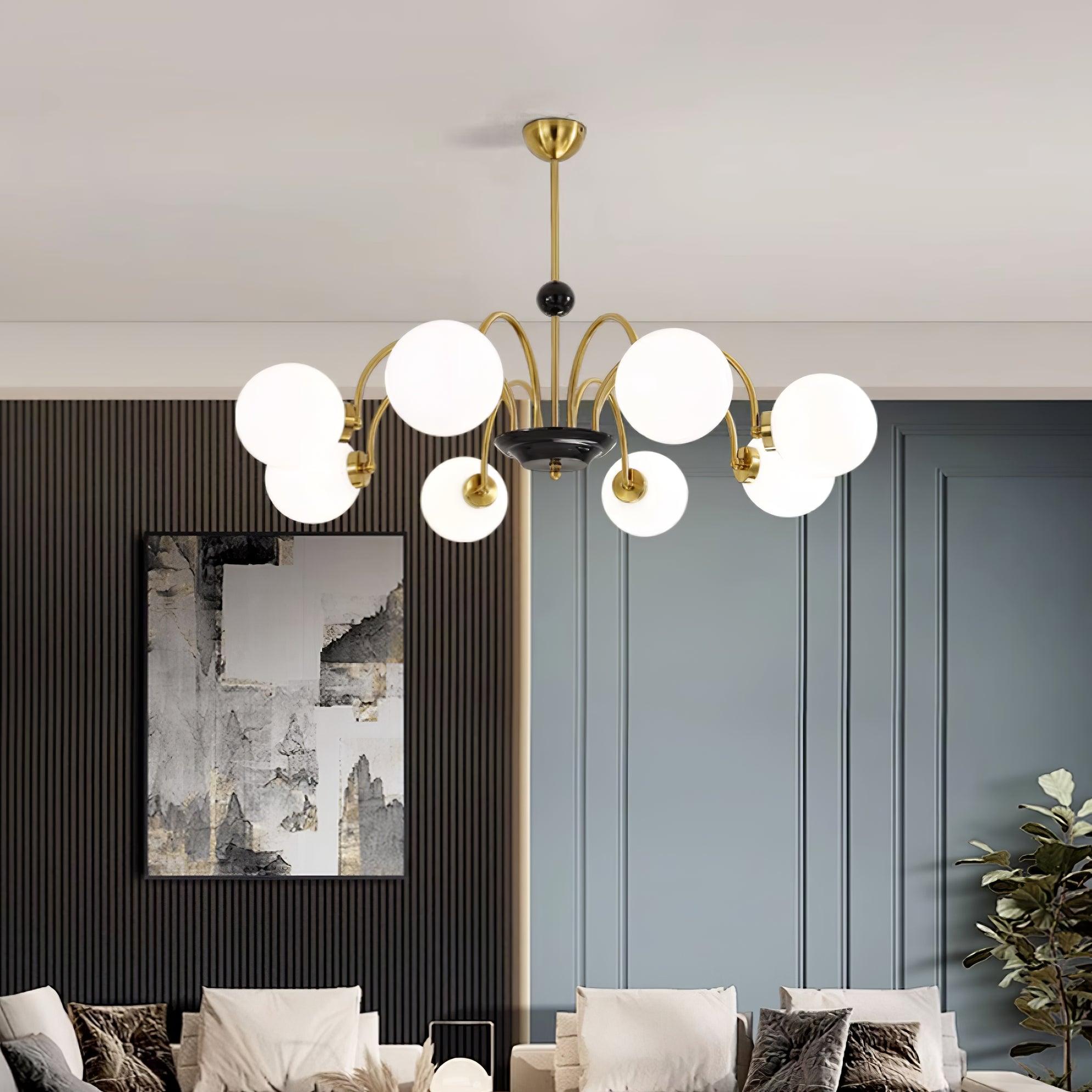Chandelier Curved Arms Globe Shades Modern Retro Style Dining - Letslighting