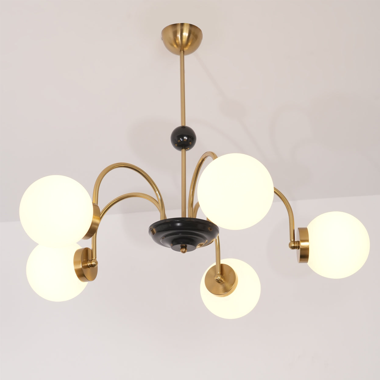 Chandelier Curved Arms Globe Shades Modern Retro Style Dining - Letslighting