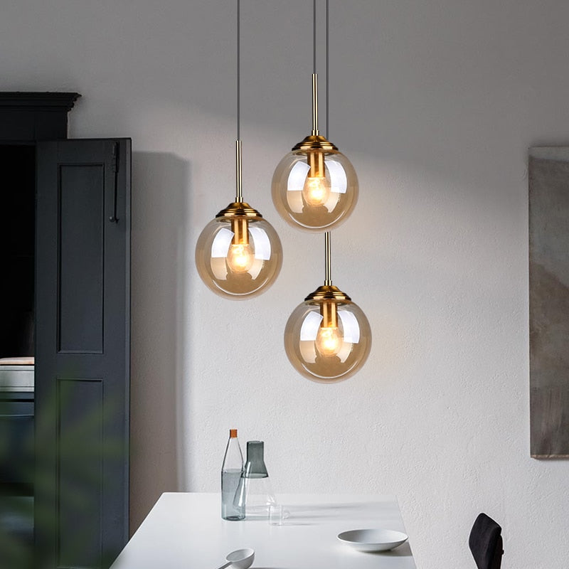 Valentina Luminaires Suspension Verre Transparent Ambre