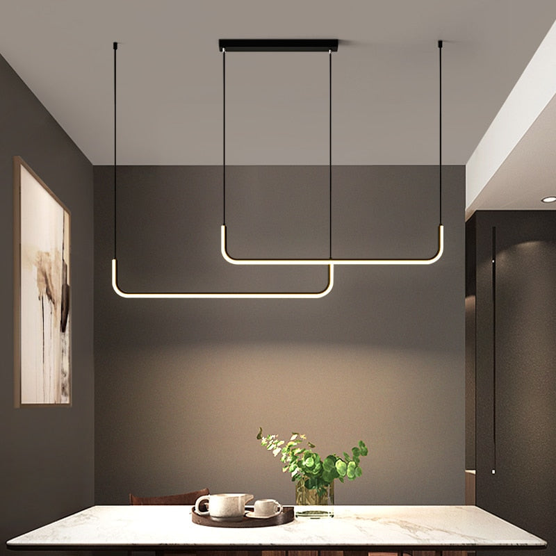 Arisha Suspension Linéaire Minimaliste Or/Noir, Salon