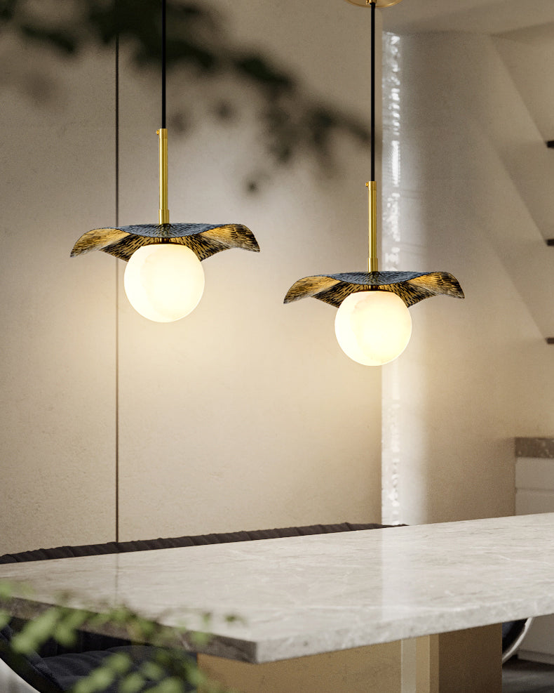 Zaraeen Modern Minimalist Brass Alabaster Pendant Light - Lamp Copper