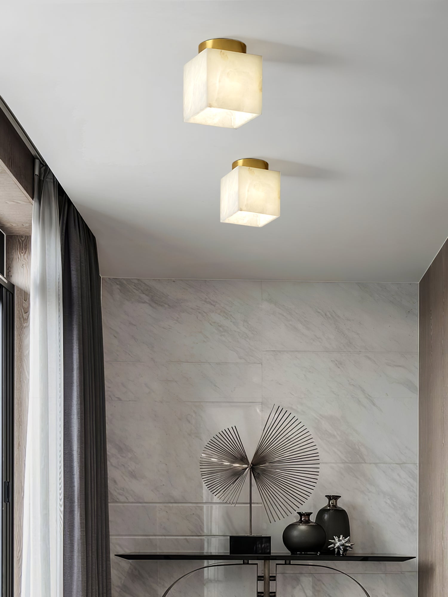 Otheyra Globe Brass Alabaster Ceiling Light - Letslighting